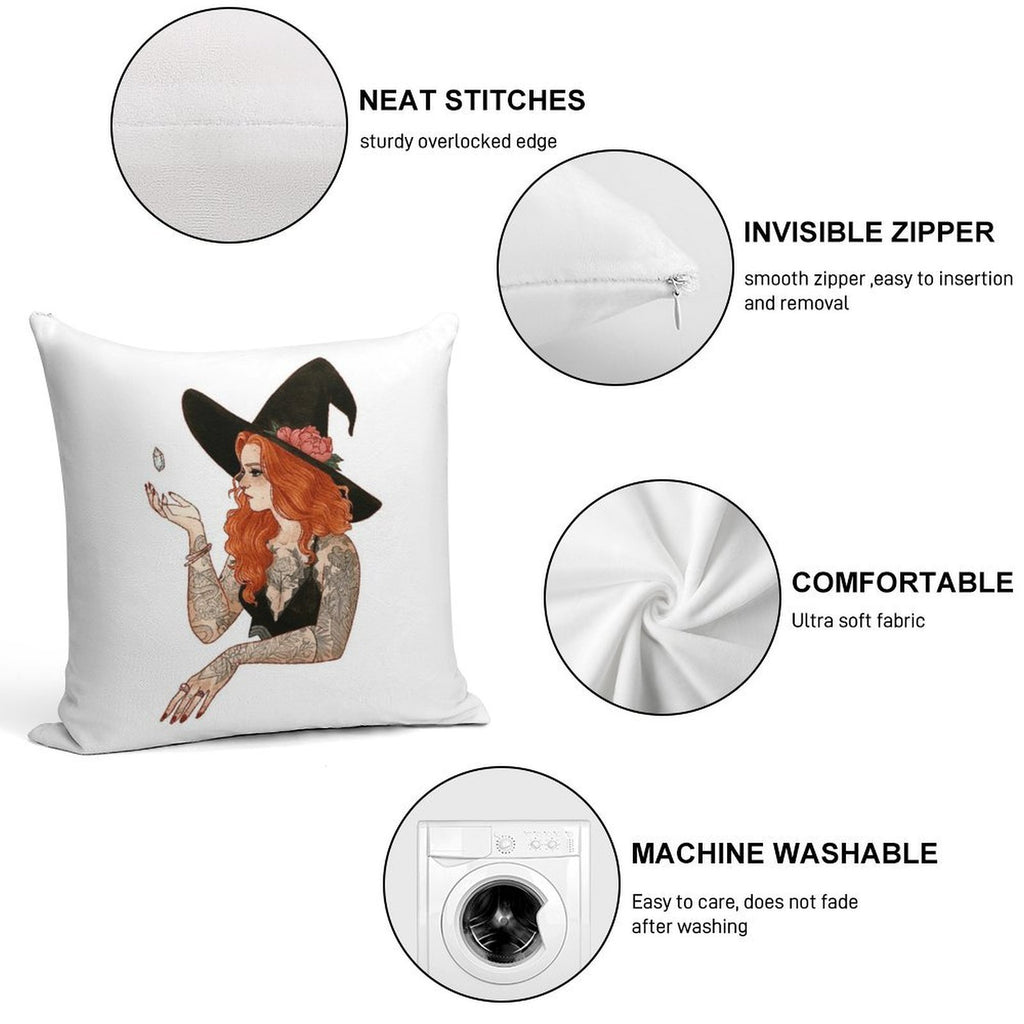 Red Tattooed Witch Soft Fade-Resistant Throw Pillow