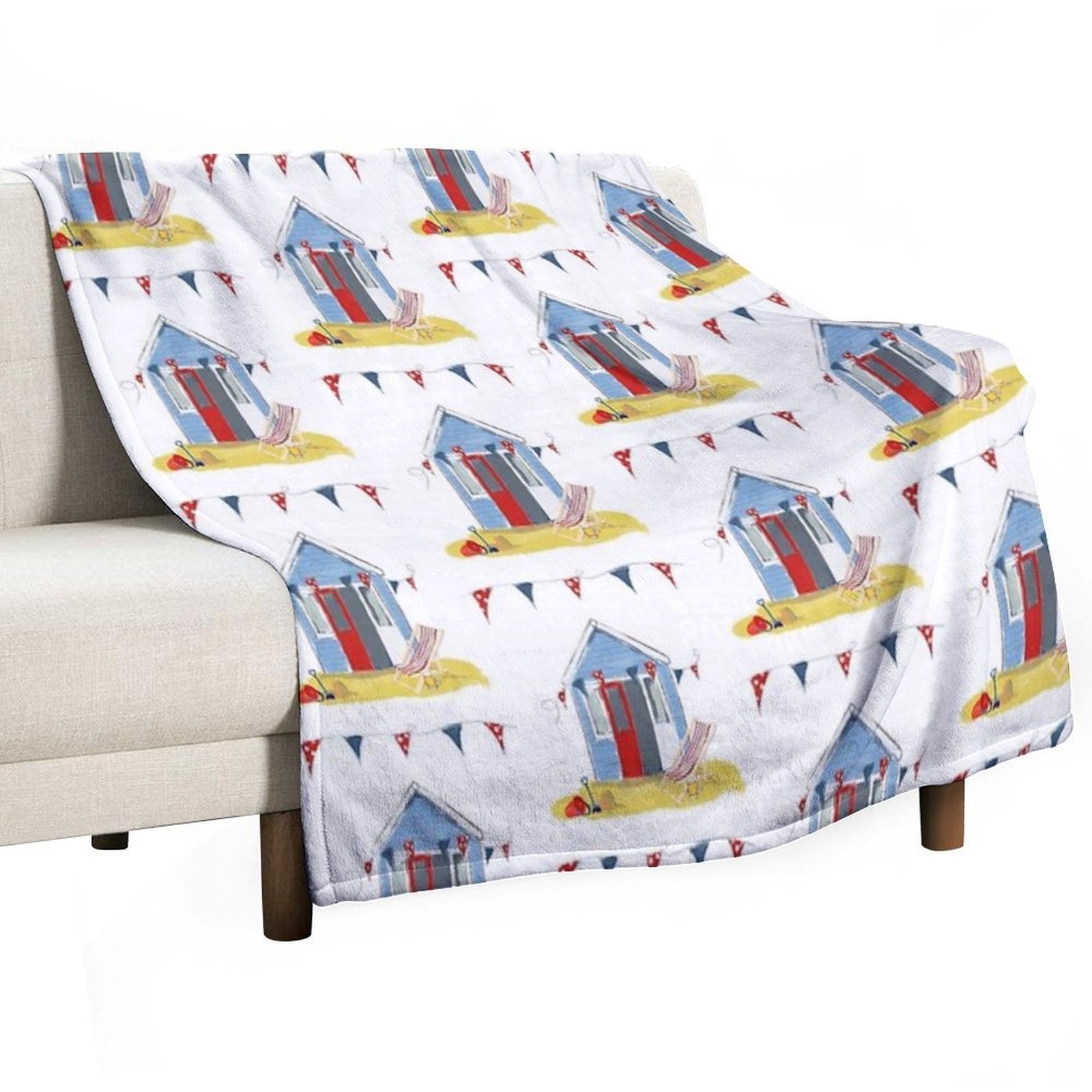 #Beach Hut Seaside Easy Care Throw Blanket
