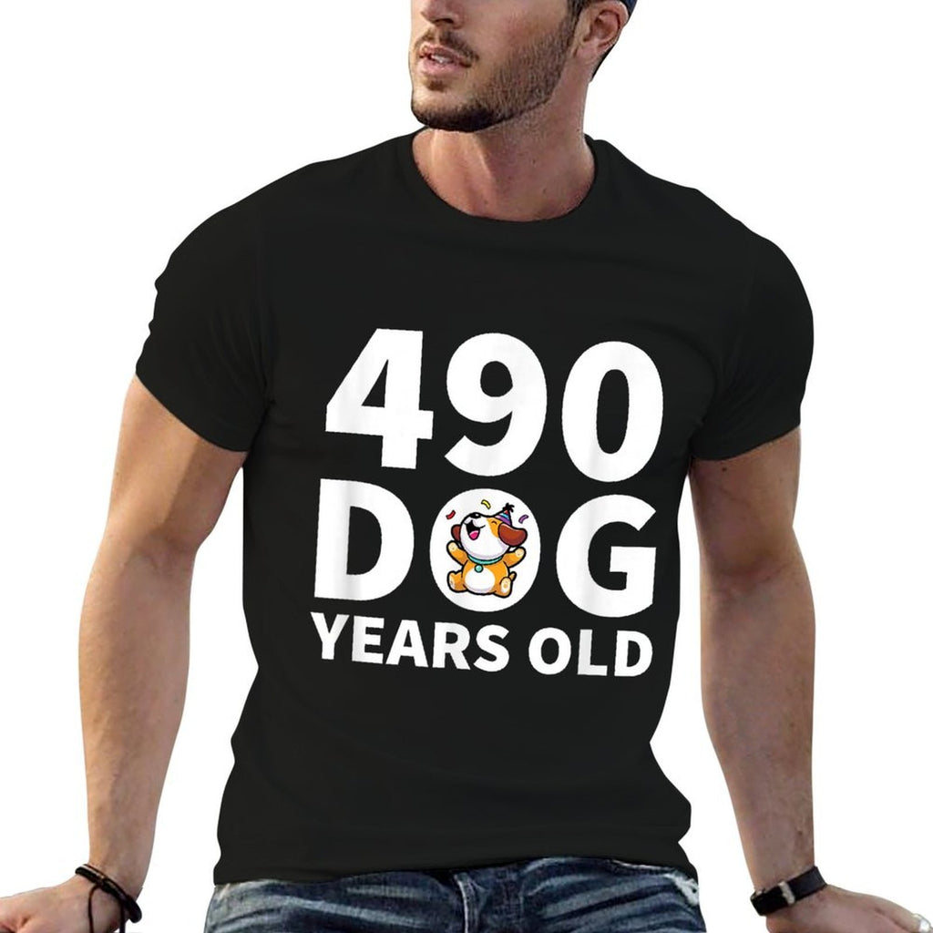 70th Birthday, 490 Dog Years Old Gift  Oversized Silhouette T-Shirt