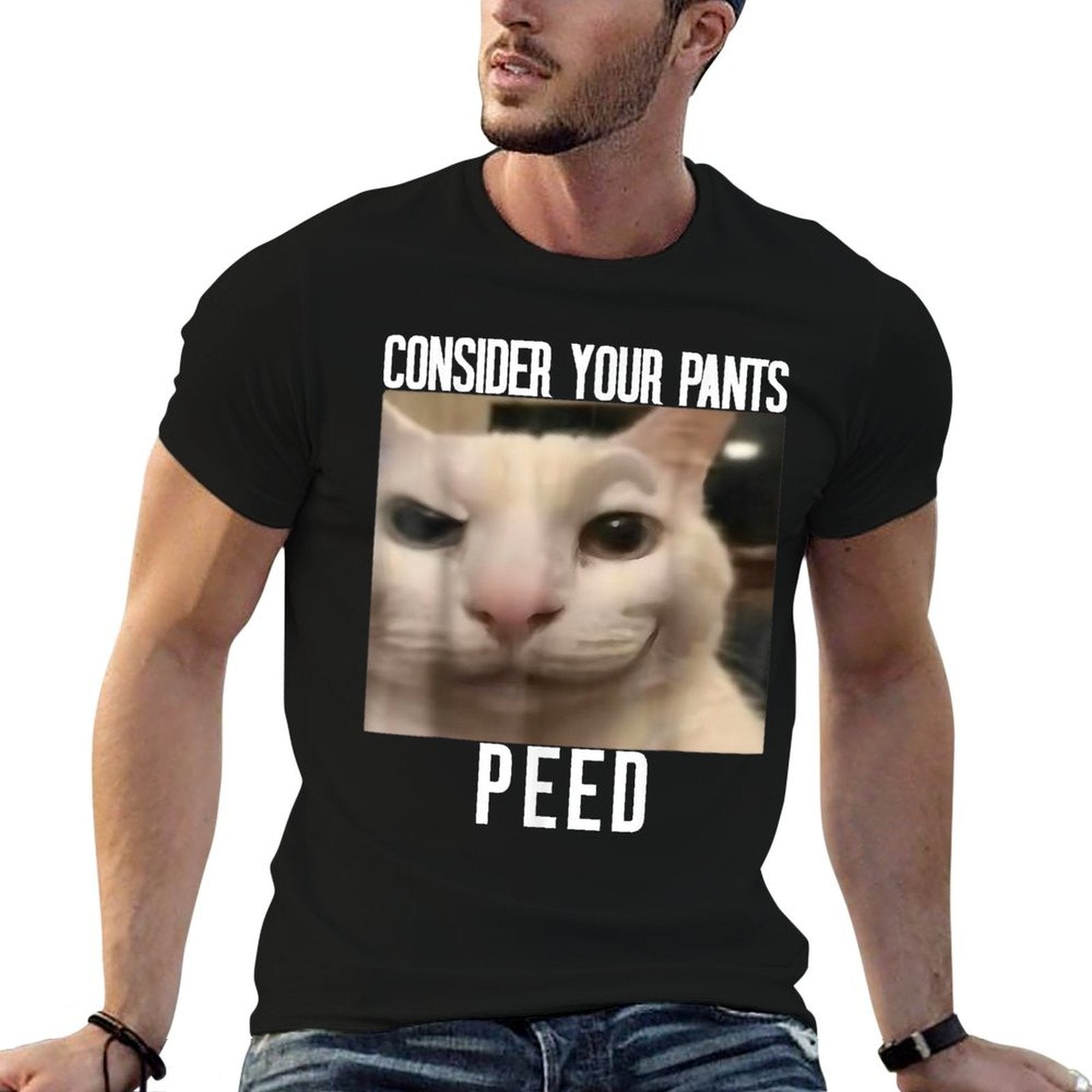 Consider Your Pants Peed Weird Cat Meme Funny Memes Brainrot  Summer-ready Fabric T-Shirt