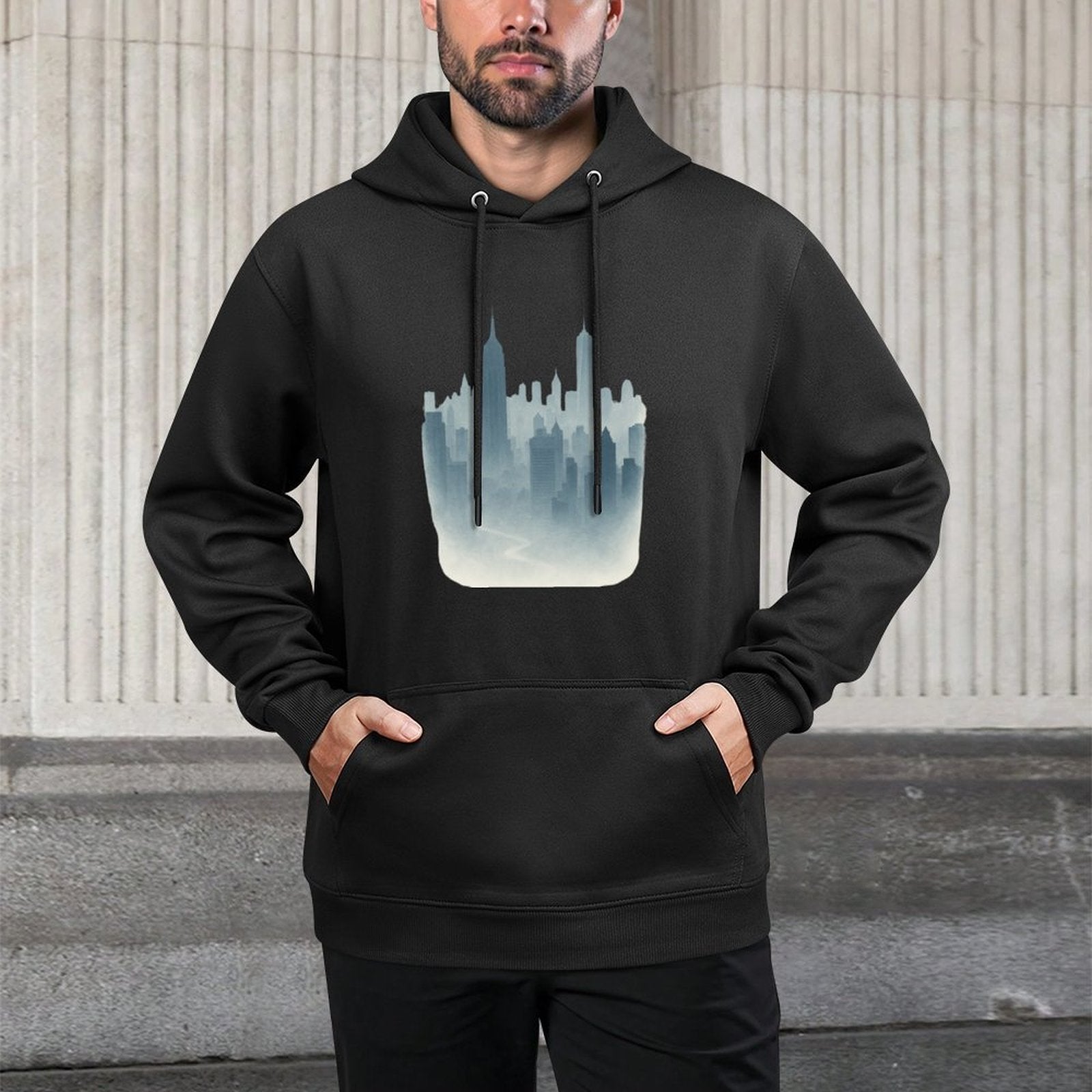 New York Skyline in Fog - Moody Cityscape Adjustable Hood Hoodie