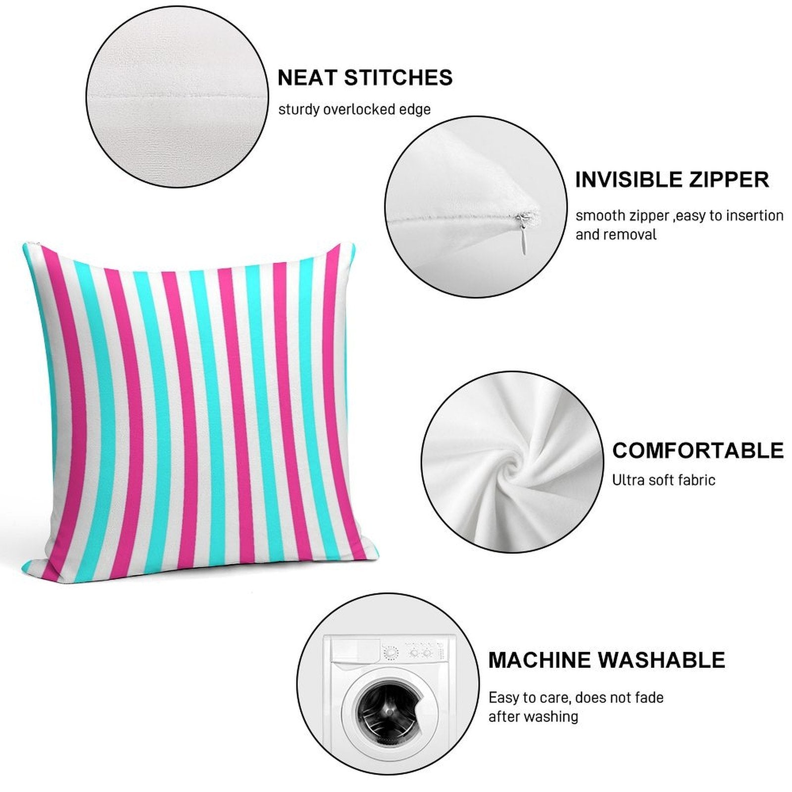 Pastel Pink Blue Stripes Soft Shrink-Resistant Throw Pillow