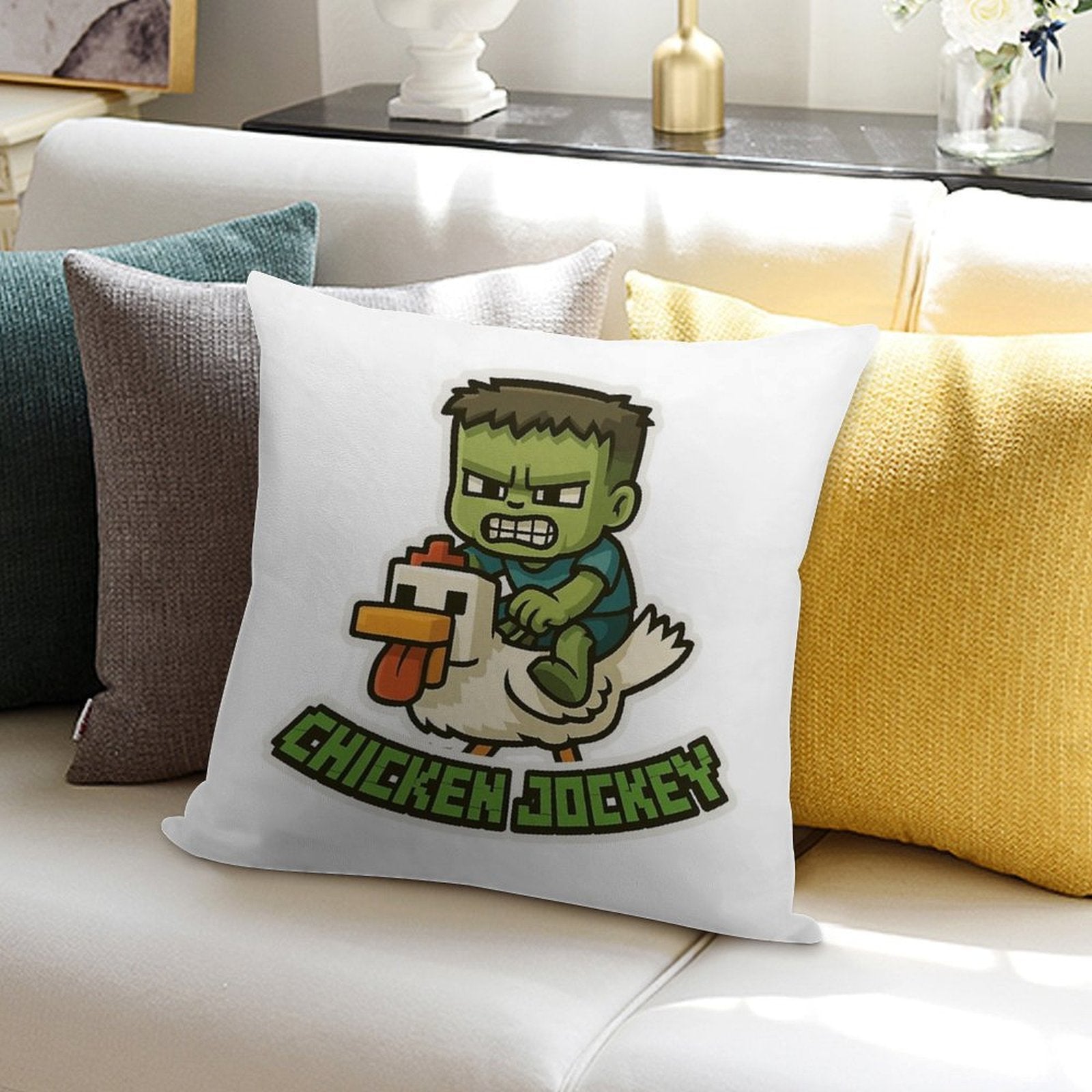 MINECRAFT CHICKEN JOCKEY Soft Gift Ready Throw Pillow