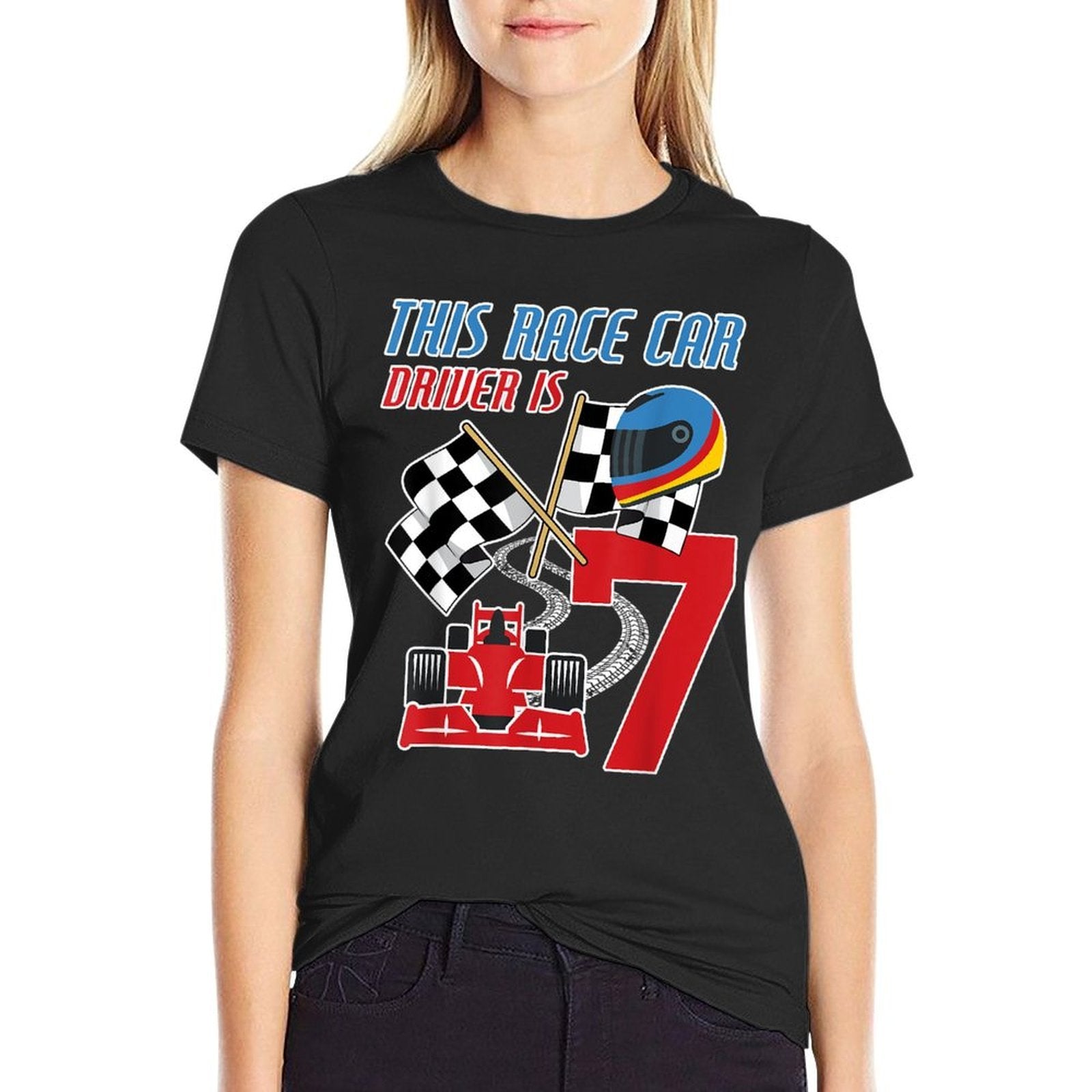 7th Birthday Boy Race Car 7 Years Old Racing Driver Kid  Wrinkle-resistant T-Shirt