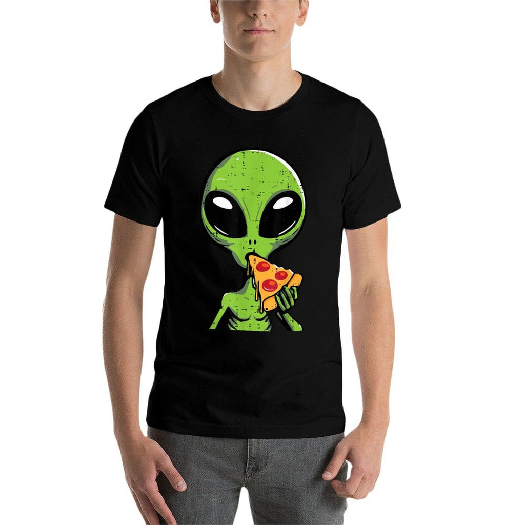Alien Eating Pizza Funny Ufo Snack Food Men Boys Kids Women  Slim-fit Cut T-Shirt