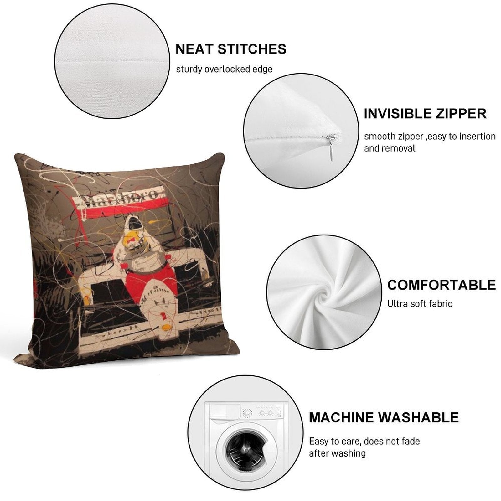 Ayrton Senna Art Soft Anti-Pilling Throw Pillow