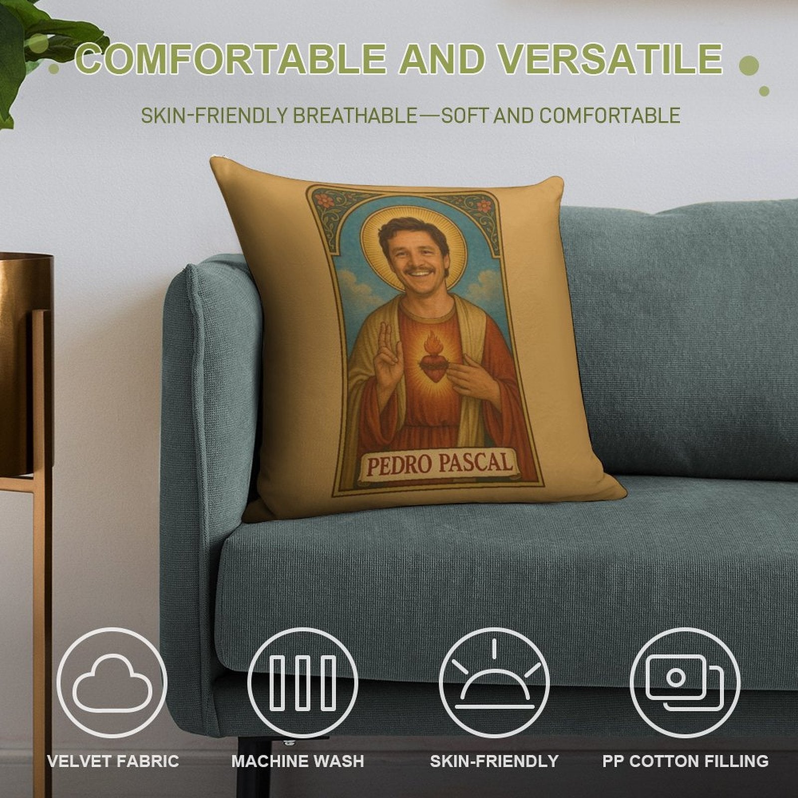 Saint Pedro Pascal – Protector of Chaotic Good Vibes Soft Hidden Zipper Throw Pillow