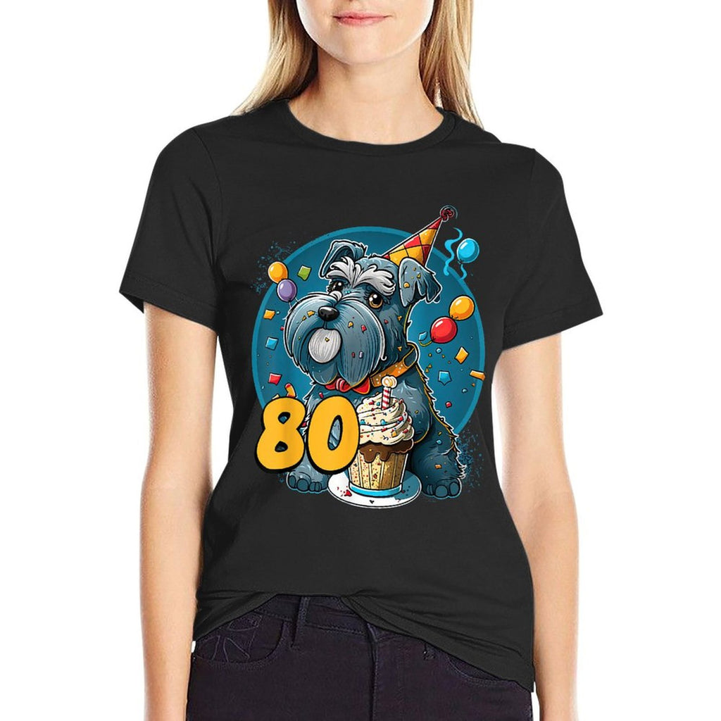 Miniature Schnauzer Dog 80th Birthday Themed Party 80  Tagless Design T-Shirt