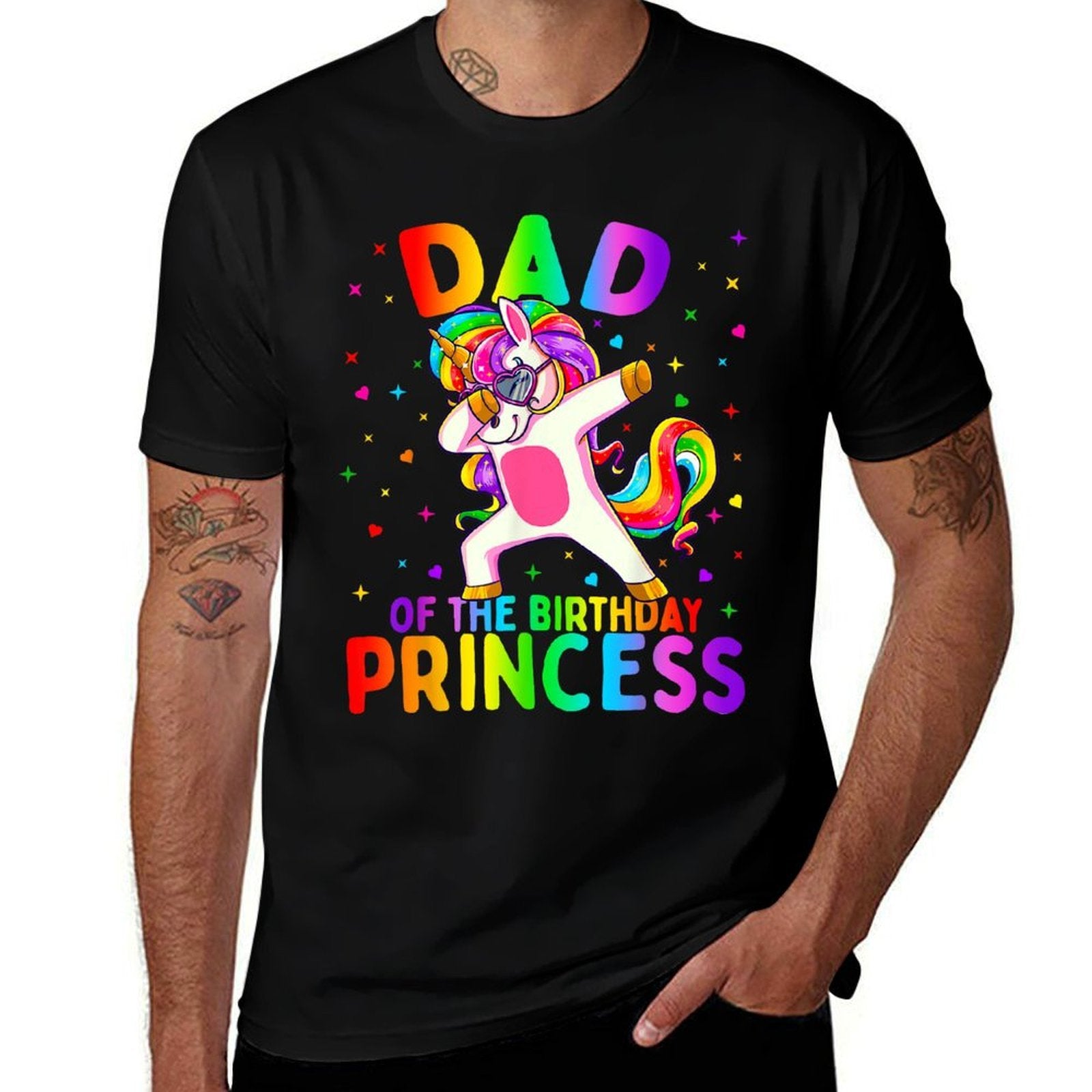Dad of The Birthday Princess Girl Dabbing Unicorn Father  Relaxed-fit T-Shirt