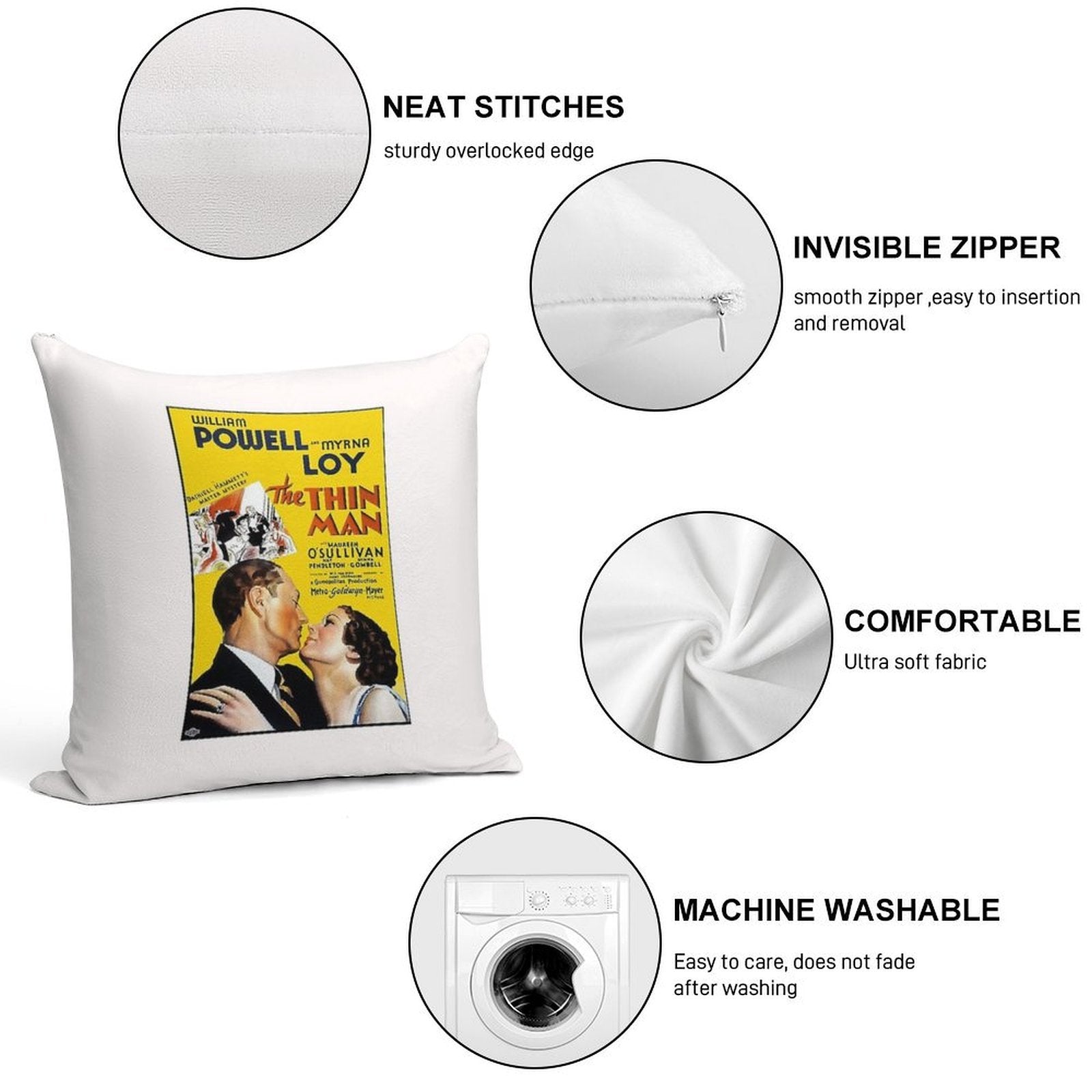 Retro Movie Art - The Thin Man Soft High-Density Material Throw Pillow