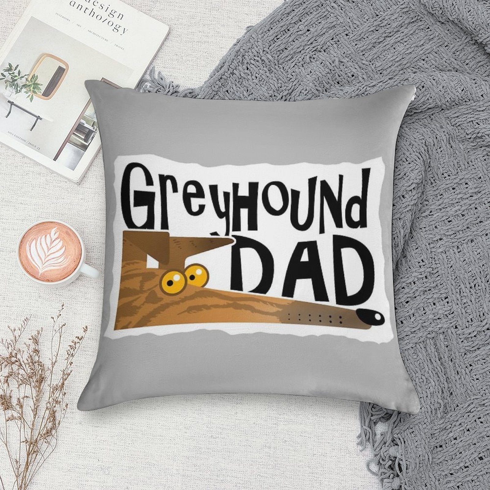 Greyhound Dad (brindle) Soft Short Plush Fabric Throw Pillow