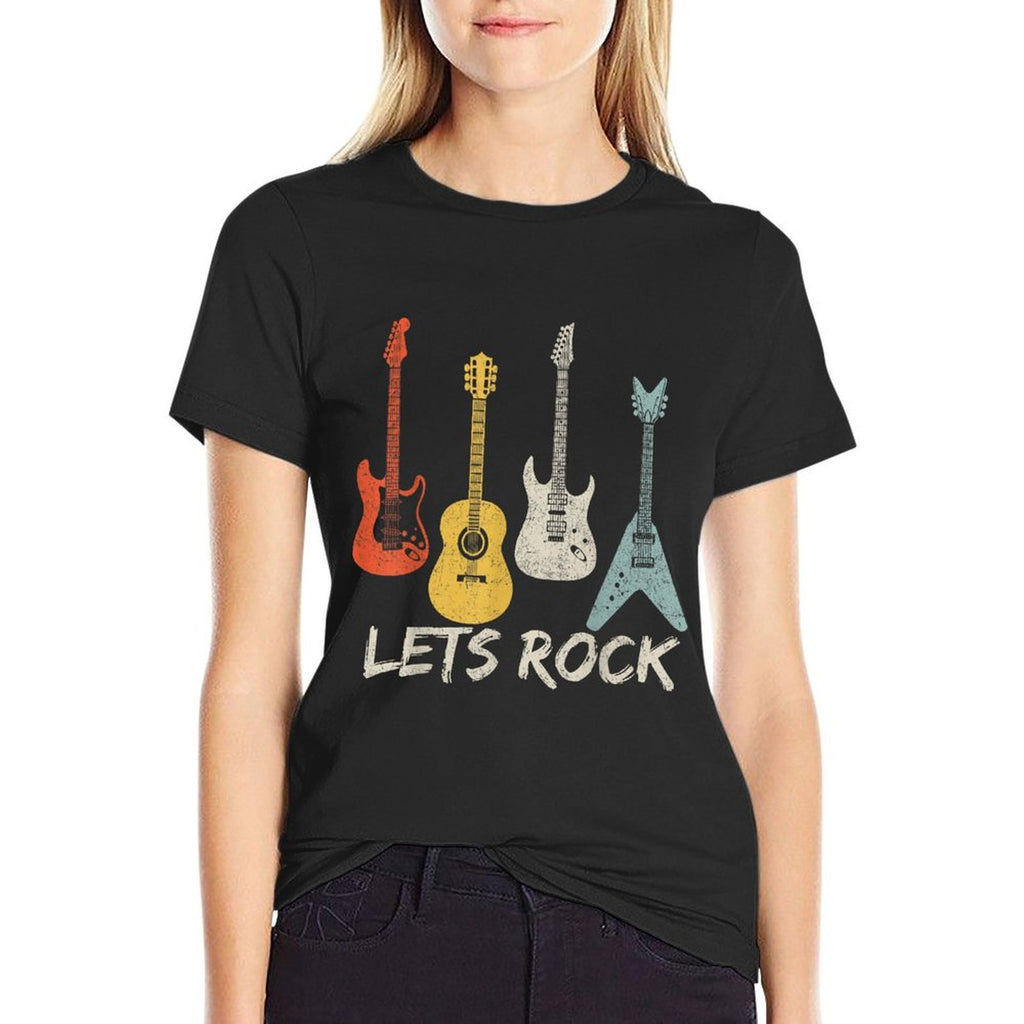 Lets Rock Rock N Roll Guitar Retro Gift Men Women  Oversized Silhouette T-Shirt