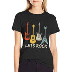 Lets Rock Rock N Roll Guitar Retro Gift Men Women  Oversized Silhouette T-Shirt