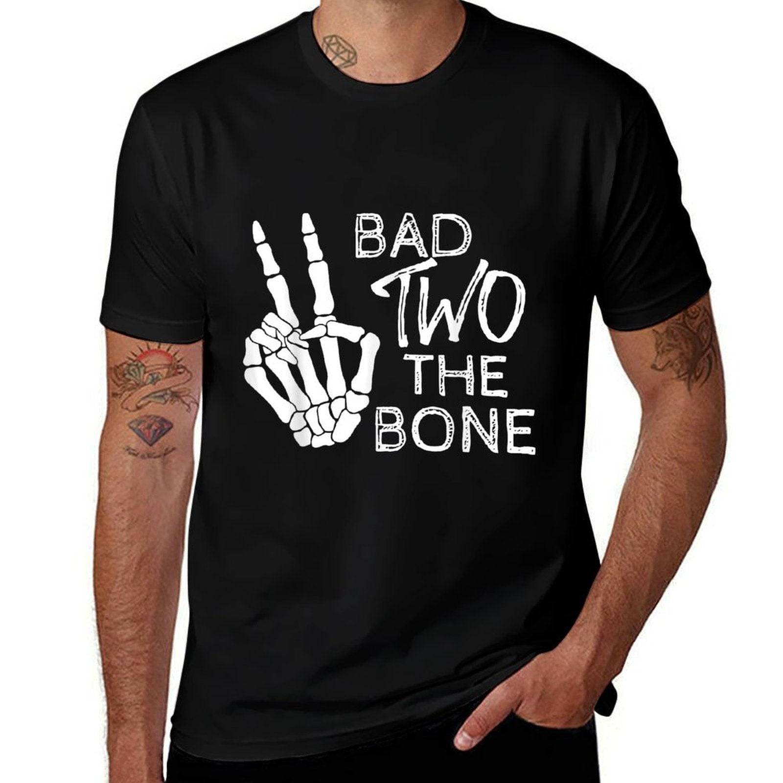 Bad Two The Bone Birthday 2 Years Old Birthday  Ribbed Collar T-Shirt