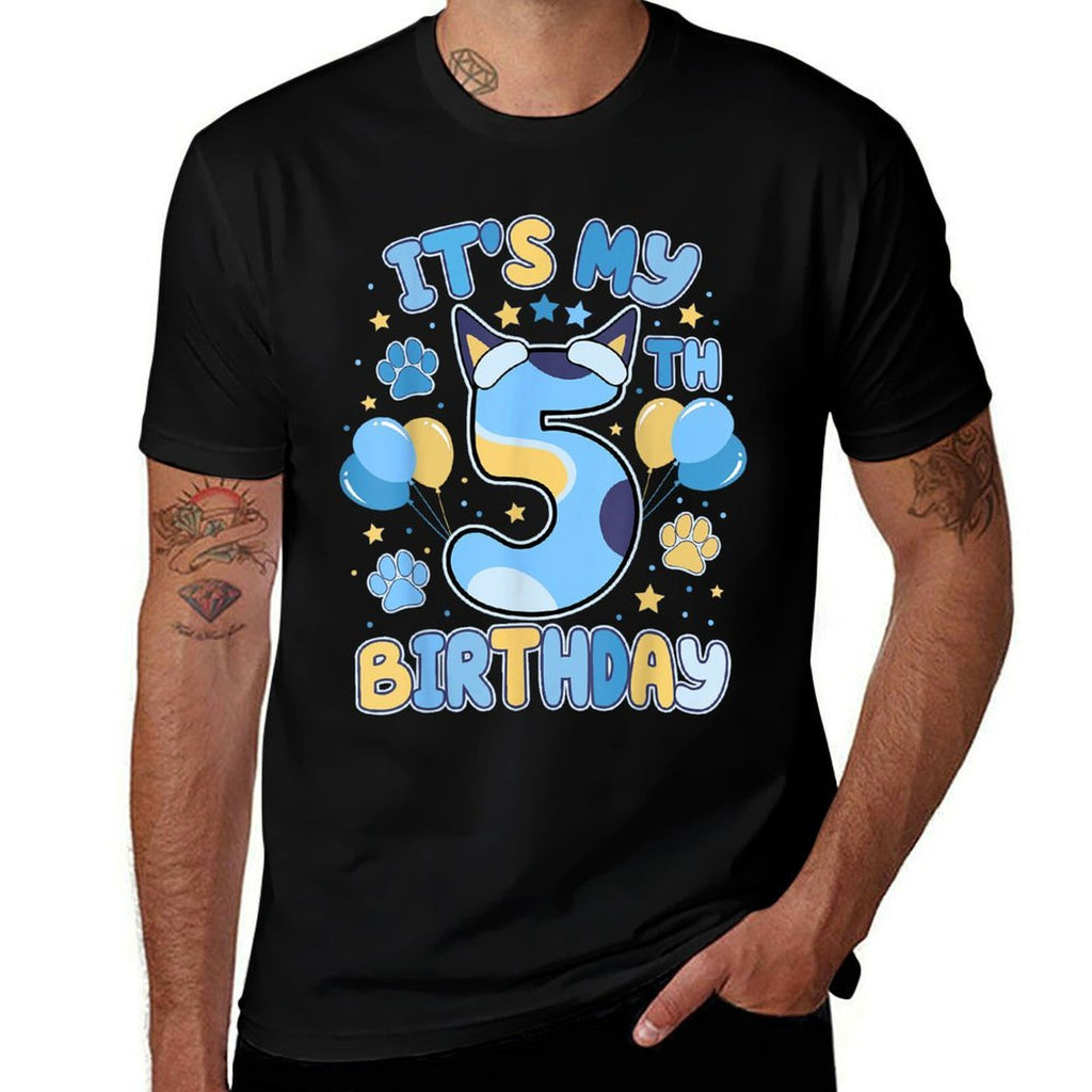 5th Birthday Boy Blue Dog Theme Party Five Cool 5 Year Old  Stretchy T-Shirt