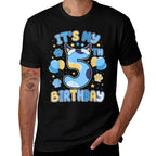 5th Birthday Boy Blue Dog Theme Party Five Cool 5 Year Old  Stretchy T-Shirt