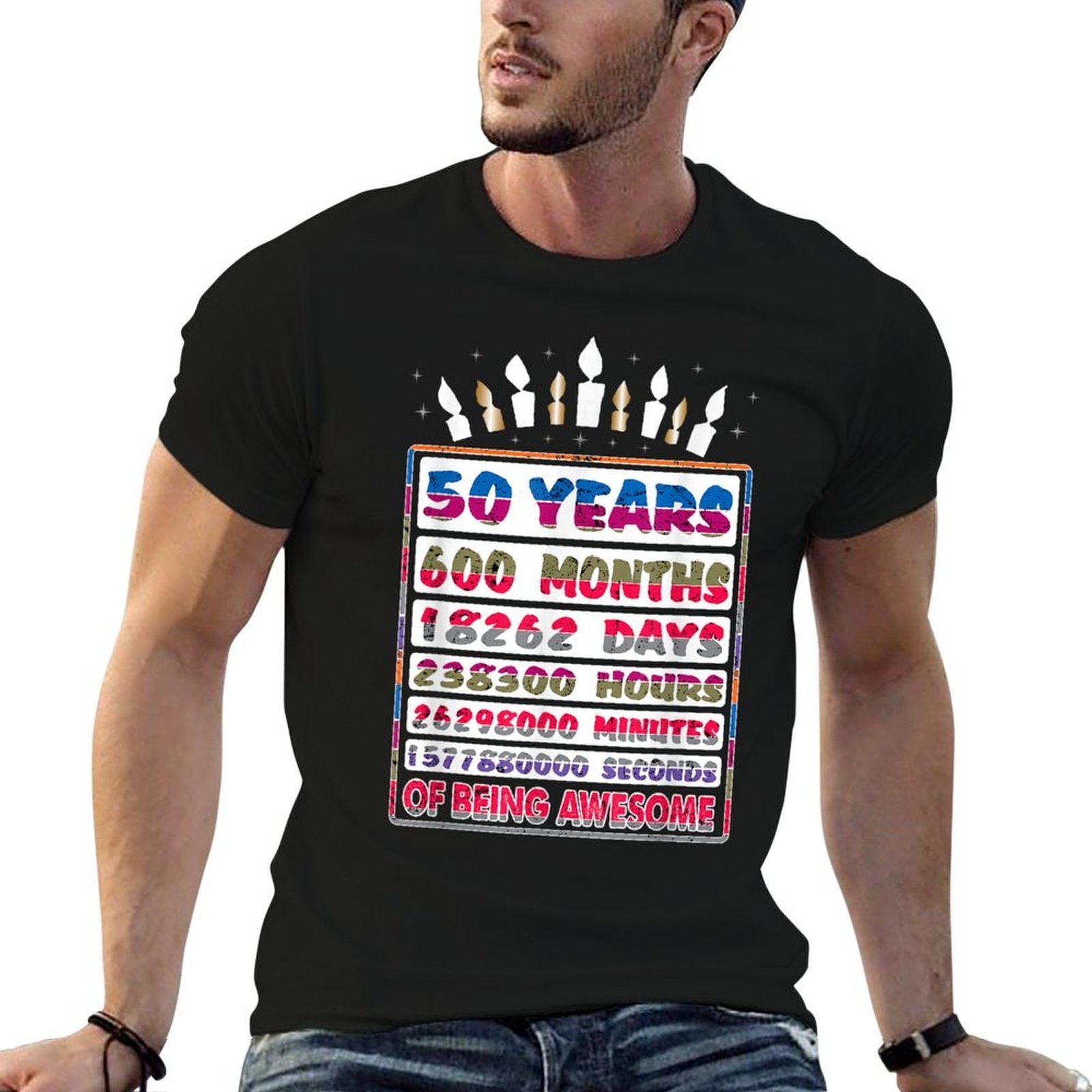 50 Years Old 600 Months Since 1970 50th Birthday Gift Candle  Vintage-inspired T-Shirt