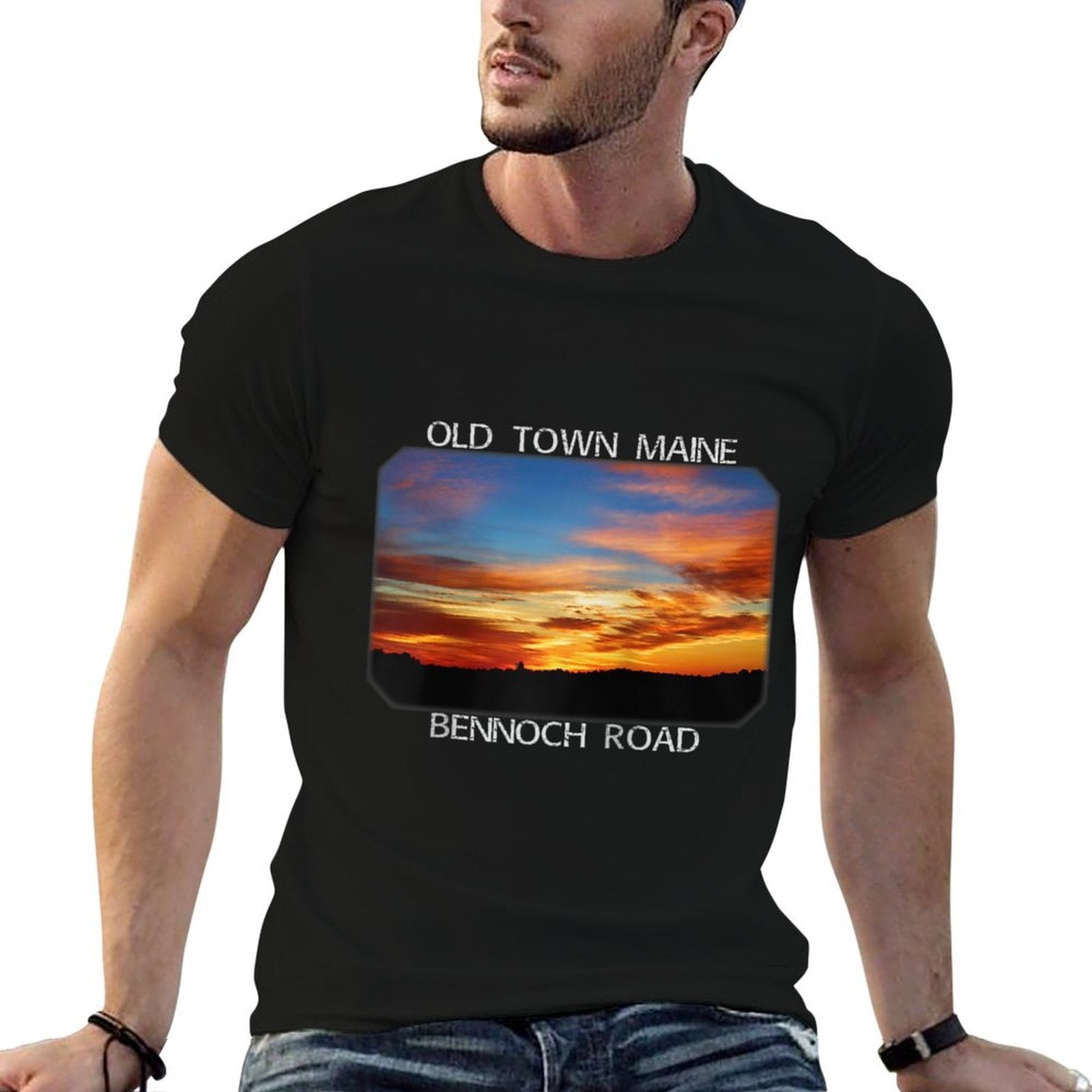 Old Town, Maine Magic Hour Early Morning Twilight Sky Raglan Baseball  Graphic-printed T-Shirt