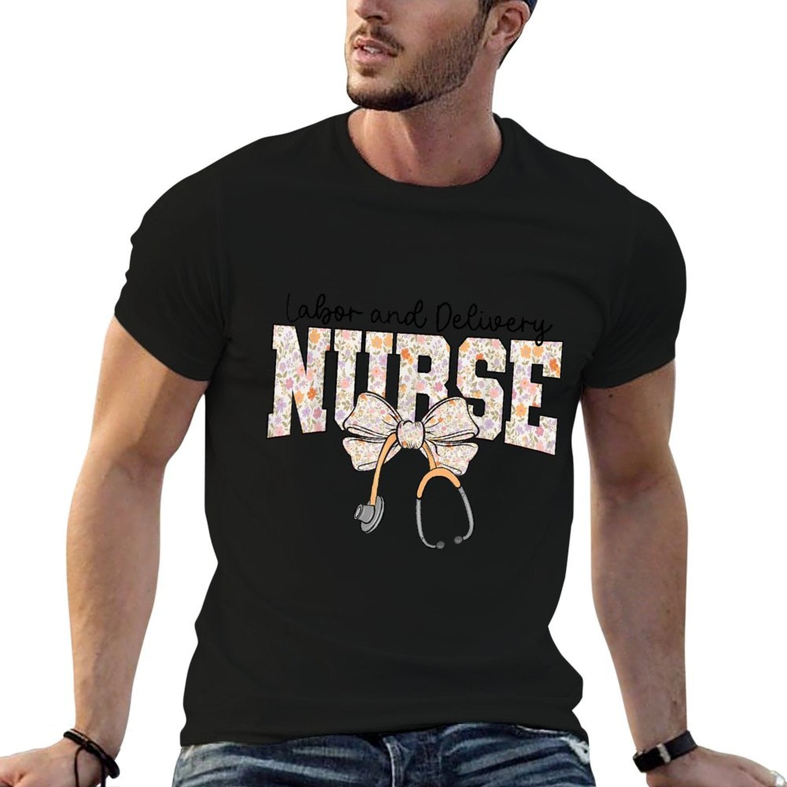 Labor And Delivery Nurse Stethoscope Coquette Bow Graduation  Tagless Design T-Shirt