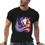 Womens Majestic Sunset Unicorn Art Mystical Creature Fantasy  Graphic-printed T-Shirt