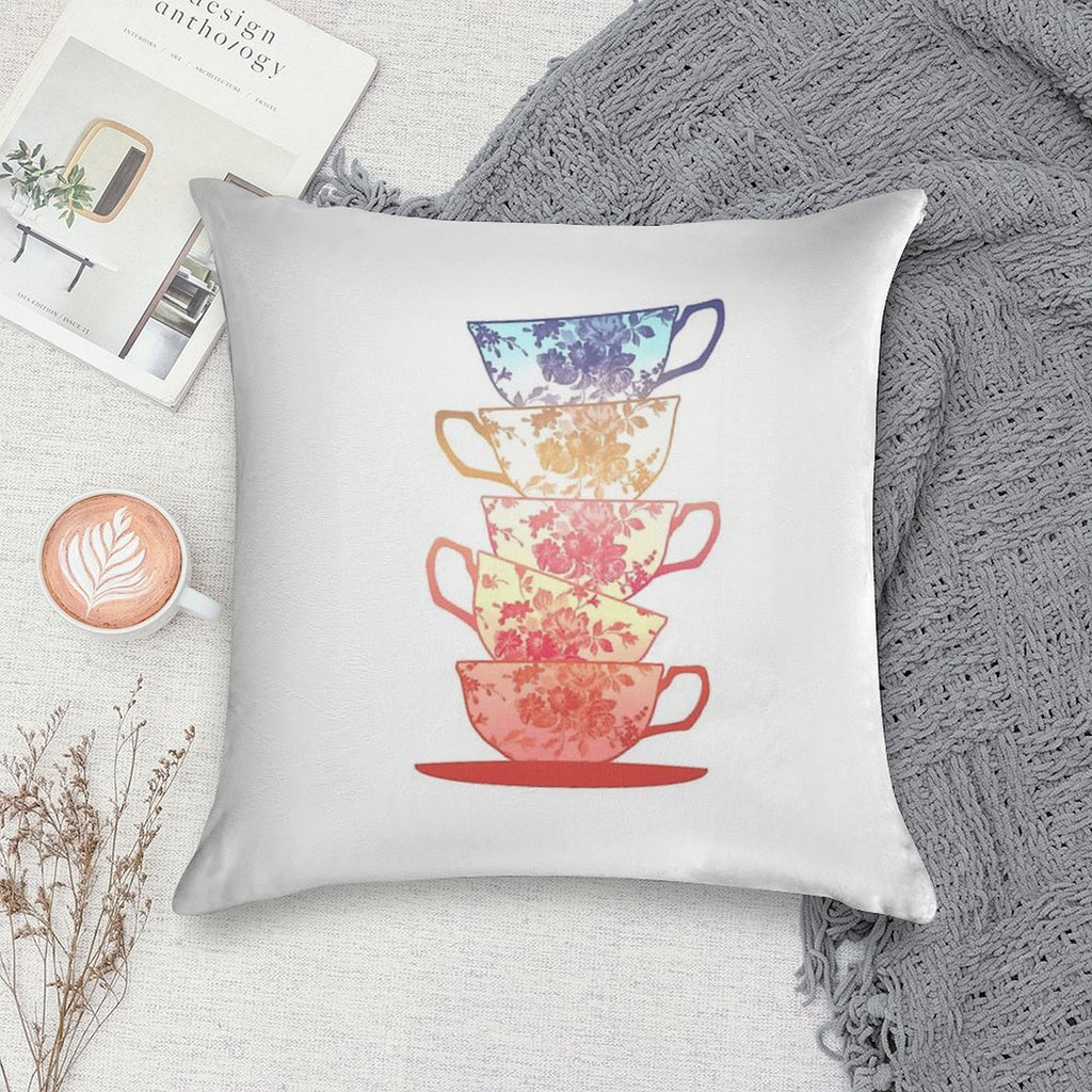 Stack of Cute Vintage Retro Teacups Soft Gift Ready Throw Pillow