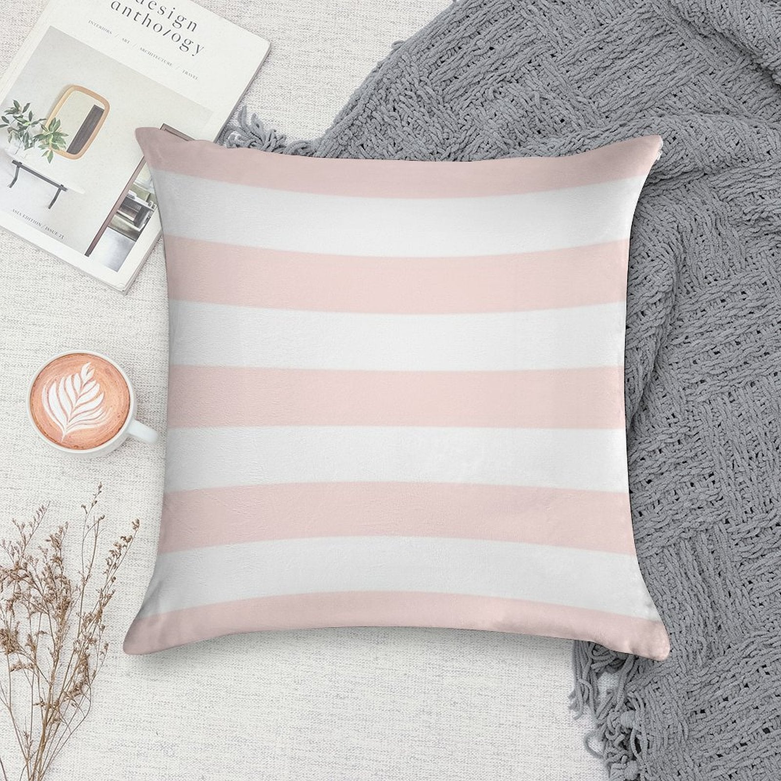 Blush 1 Complement Pale Blush Pink And White Stripe Pattern Soft Style Accent Throw Pillow