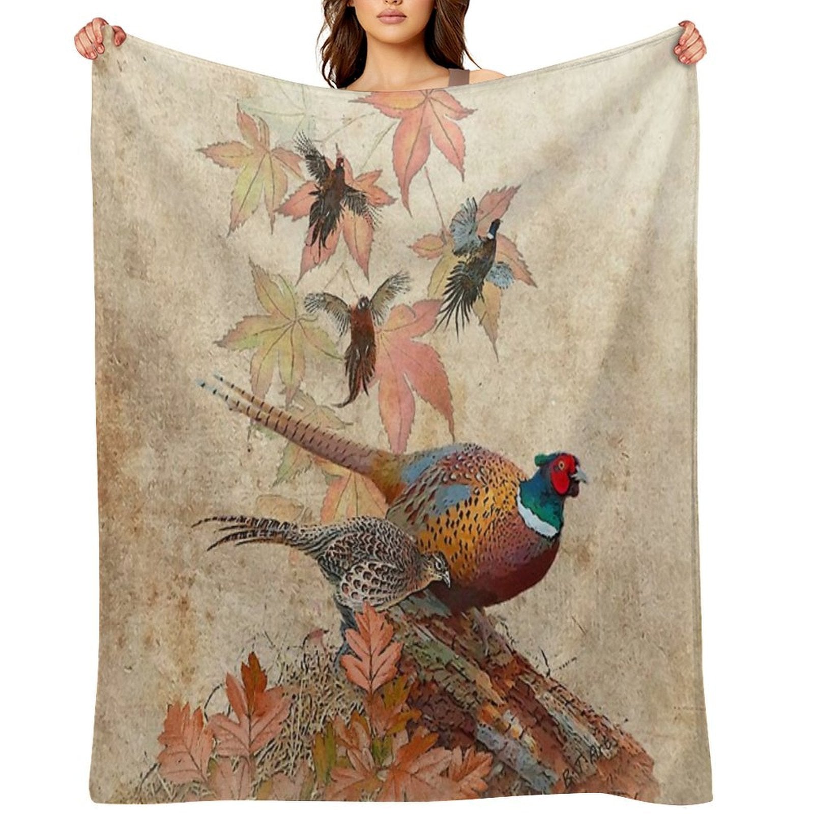 Common Pheasant Wrinkle-free Throw Blanket