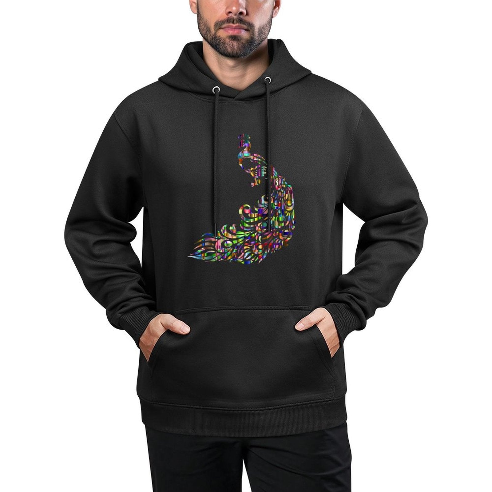 Colorful Peacock Bird, Cool Rainbow Art Shrink-Resistant Hoodie