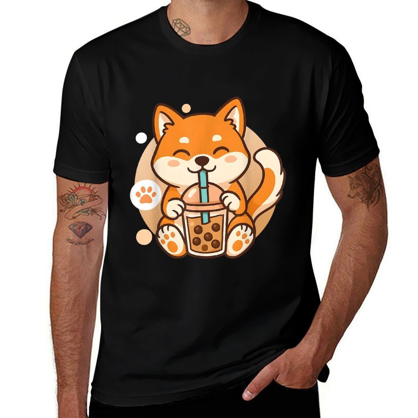 Cute Shiba Inu Dog Bubble Boba Tea Anime Kawaii Neko Gift  Relaxed-fit T-Shirt