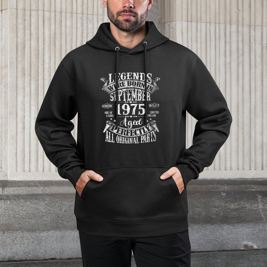 Legends Were Born In September 1975 50th Birthday Gifts Men Kangaroo Pocket Hoodie