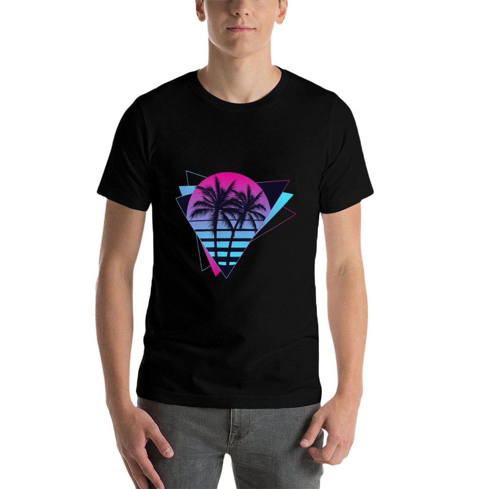 80s 90s Retro Sunset Palm Trees Vaporwave Aesthetic Art  Easy-care T-Shirt