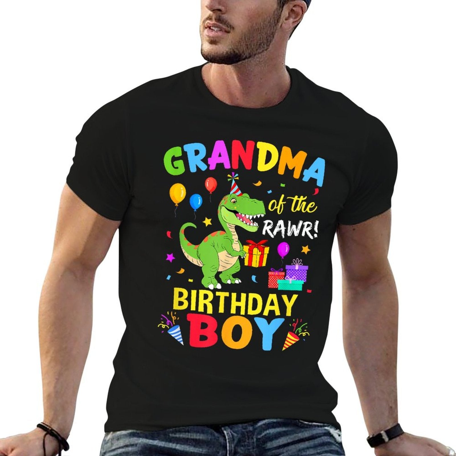Grandma Of The Birthday Boy T-Rex Funny Dinosaur Boy Party  Quick-drying T-Shirt