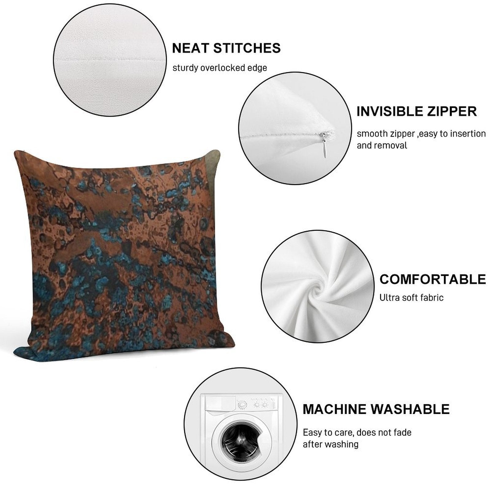 Brown Blue Copper Rust Soft Skin-Friendly Throw Pillow