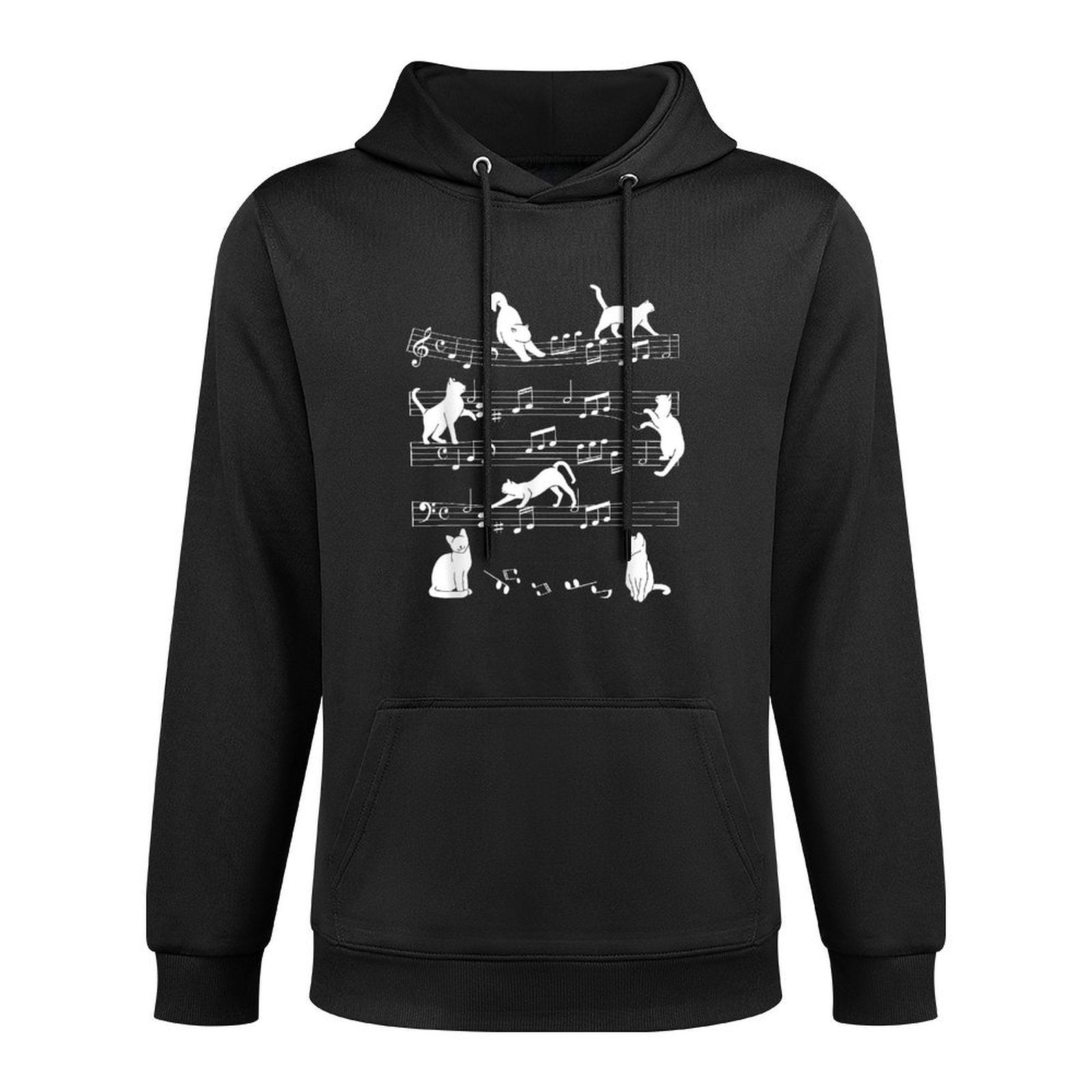 Cute Cat Kitty Playing Music Note Clef Musician Art Medium-Weight Fabric Hoodie