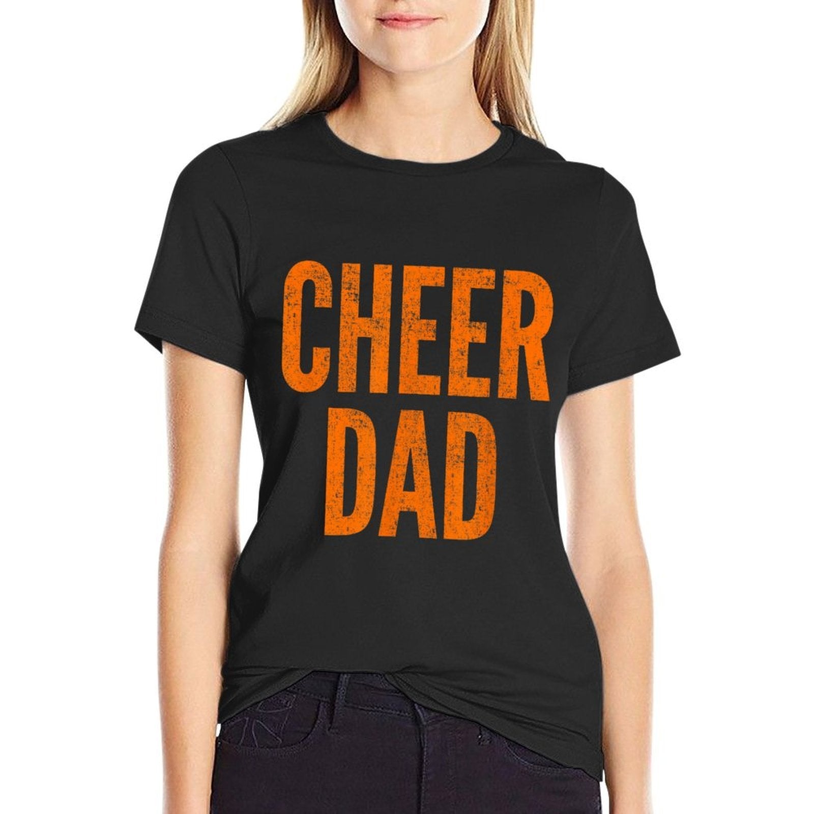 Cheer Dad Orange And Black Cheerleading Matching Parents  Graphic-printed T-Shirt