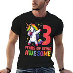 Kids 3 Years Of Being Awesome Unicorn Dab 3rd Birthday Girls Kids  Versatile T-Shirt