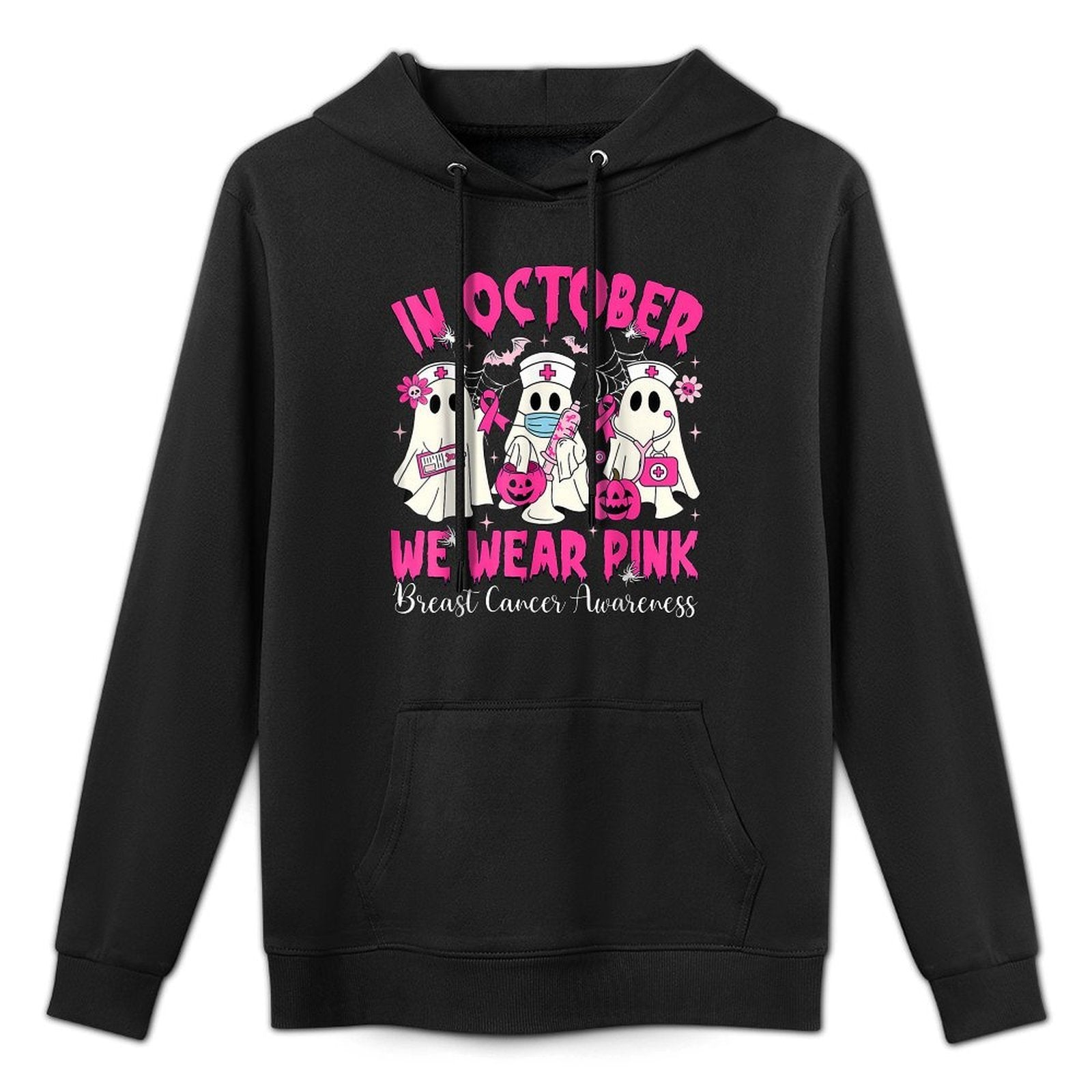 In October We Wear Pink Nurse Ghost Halloween Breast Cancer Easy Care Hoodie