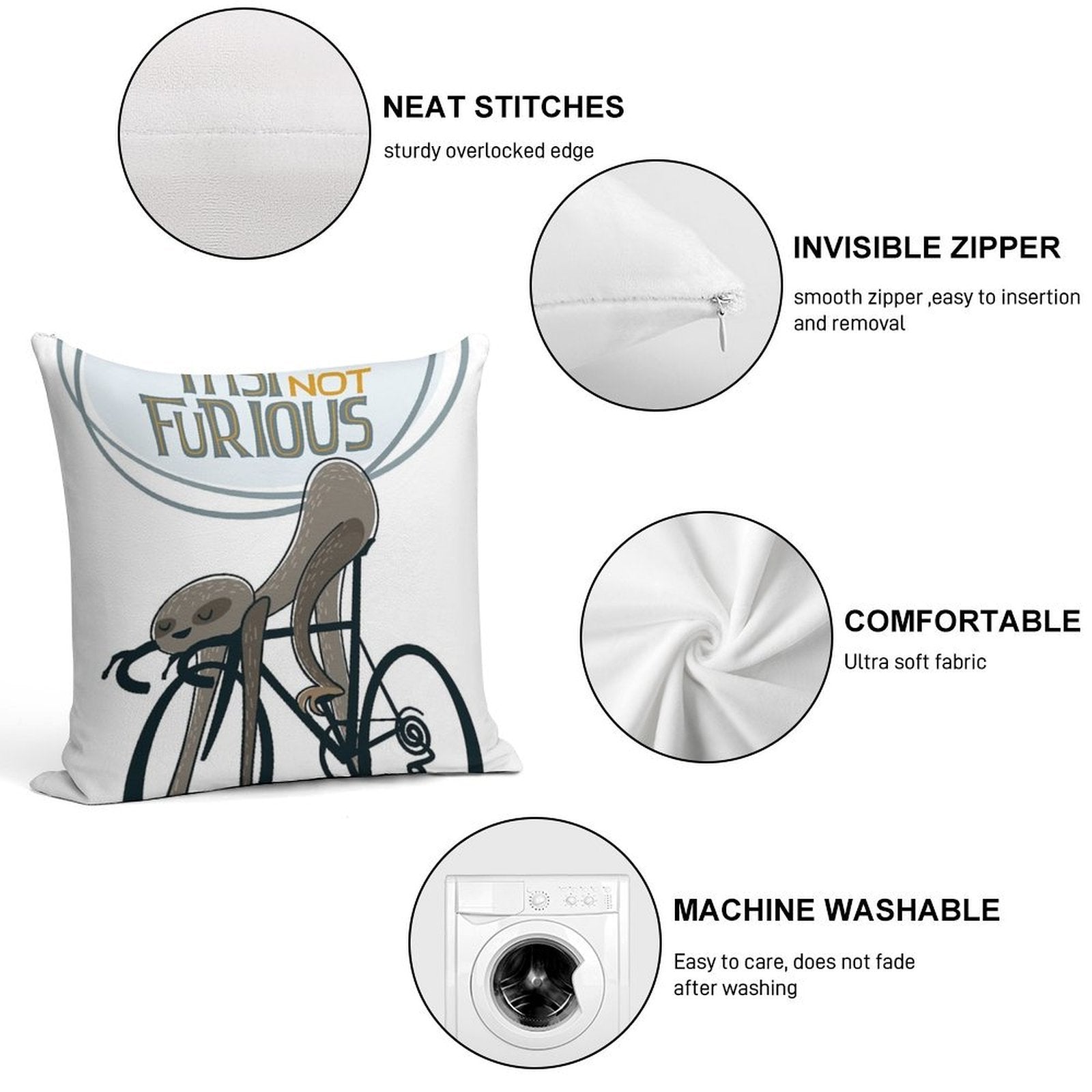 Funny Cycling Sloth Soft Style Accent Throw Pillow