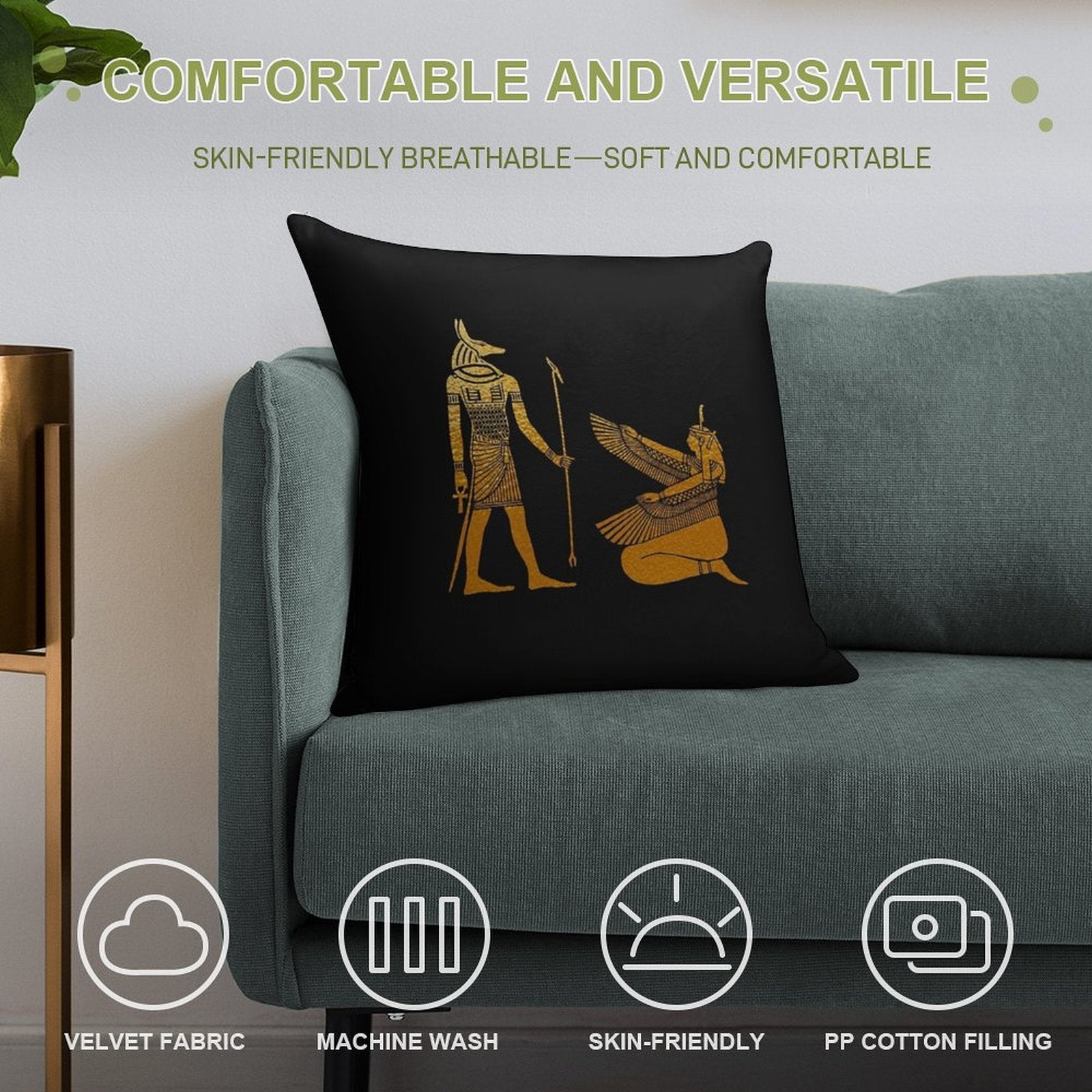 Anubis And Ma’at Soft High-Density Material Throw Pillow