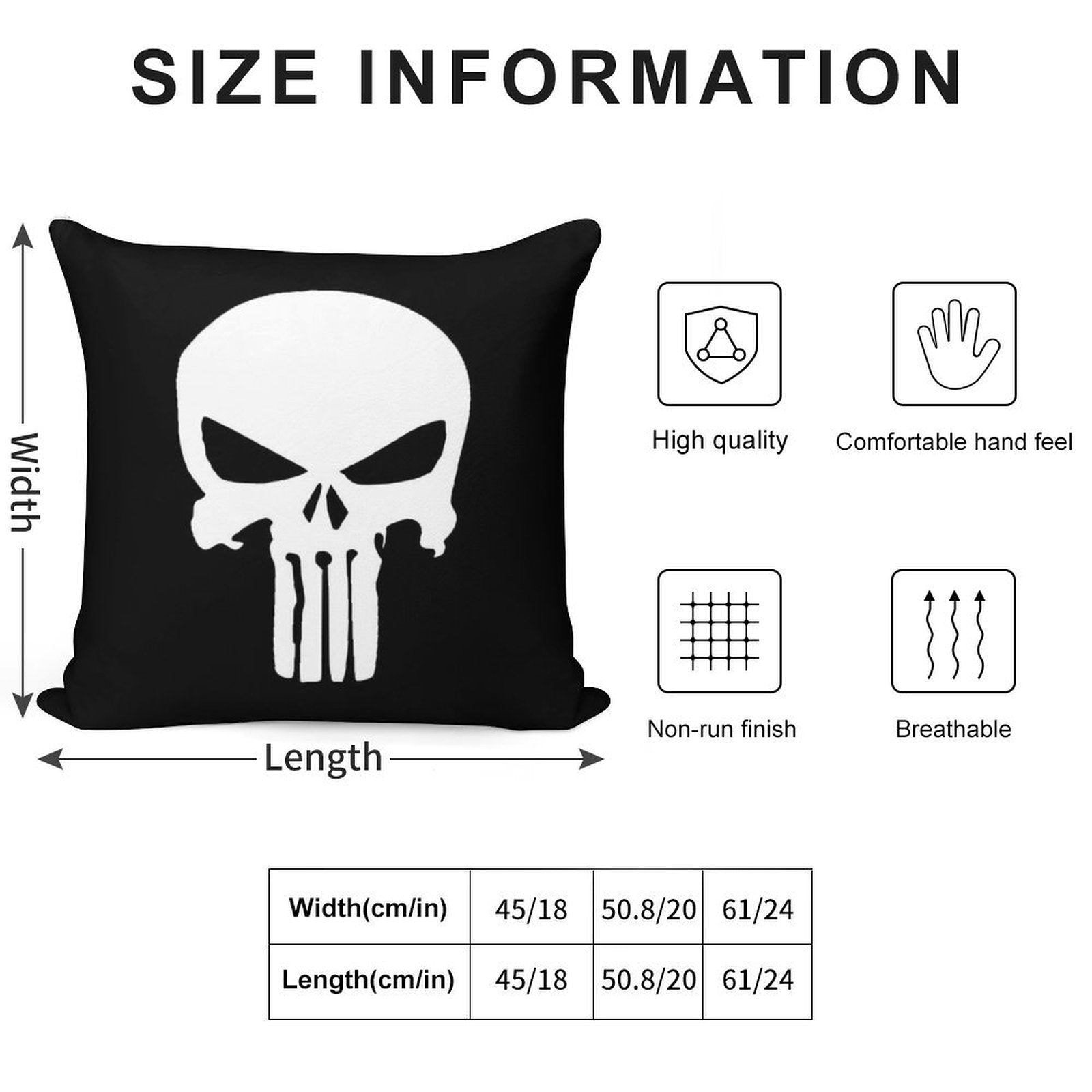 Punisher Skull Inspired Soft Reinforced Edging Throw Pillow