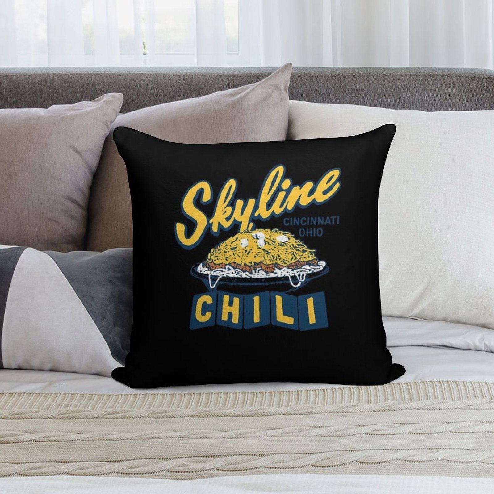 Skyline Chili Cincinnati Soft Durable Construction Throw Pillow