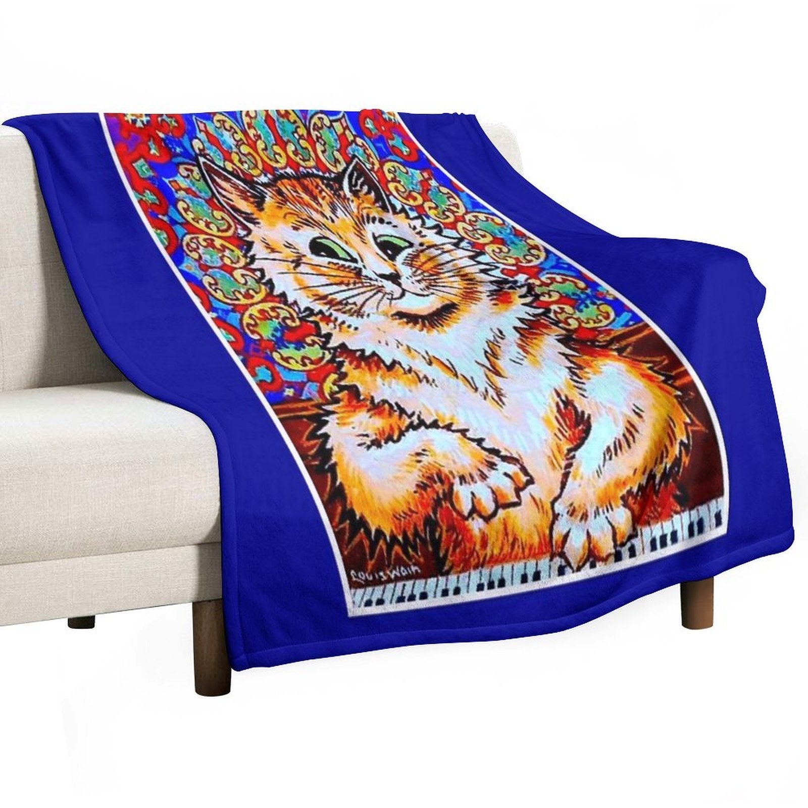 CAT PLAYING A PIANO  Vintage Psychedelic Abstract Louis Wain Print Wrinkle-free Throw Blanket
