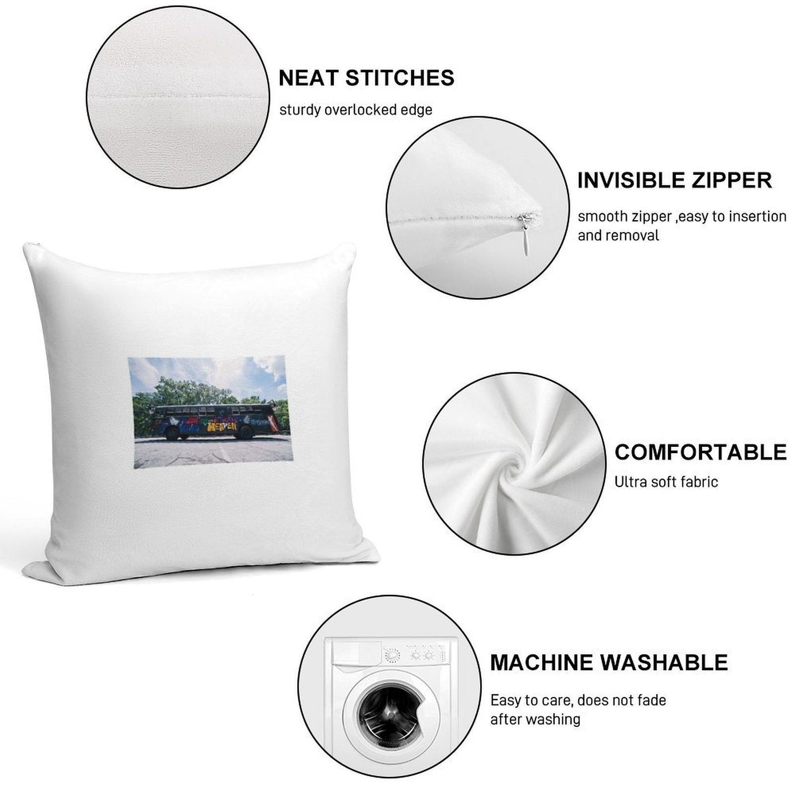 HashtagPATH Bus Soft Home Decor Throw Pillow