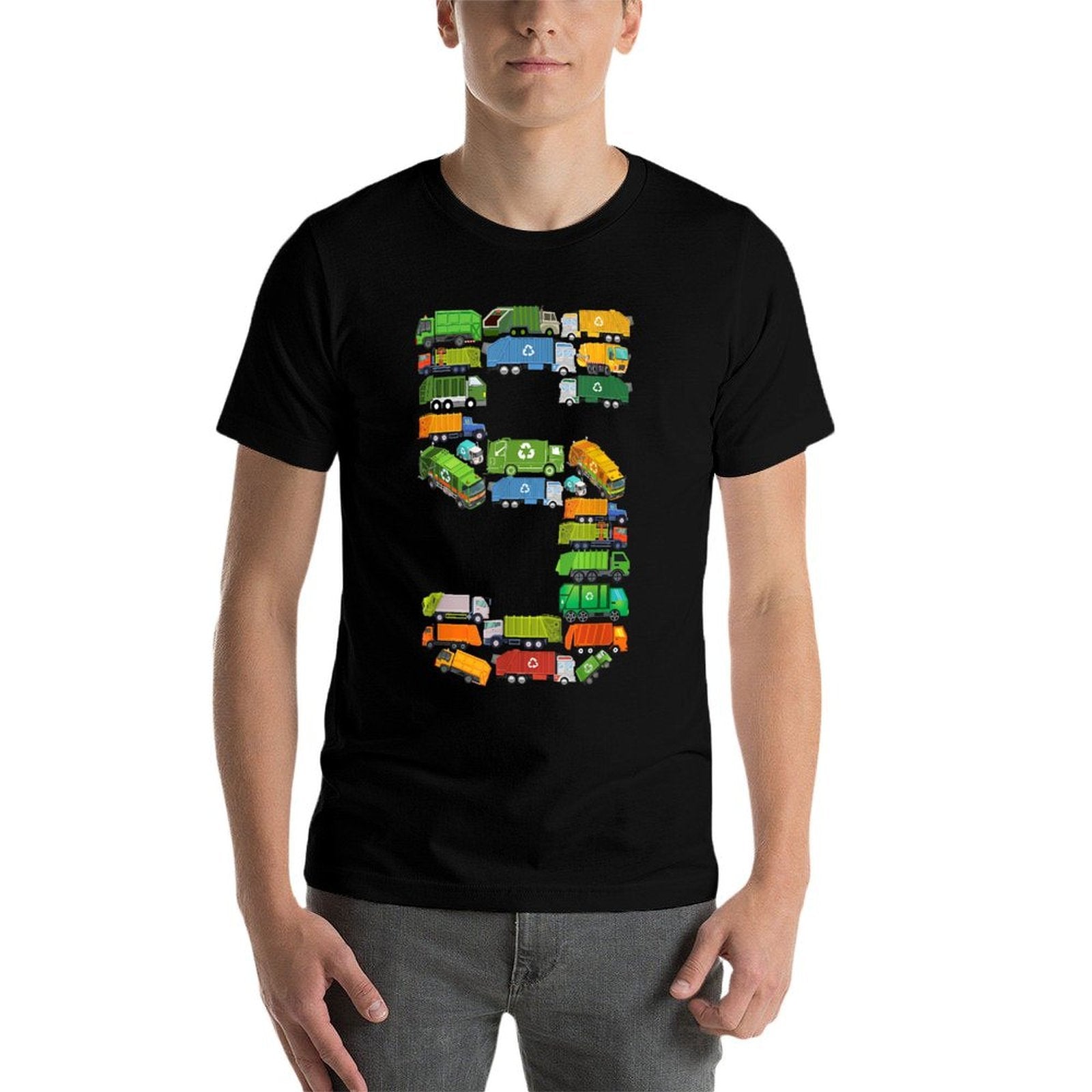 Fun Garbage Truck 5th Birthday Party 5 Year Old Boy Kids  Tagless Design T-Shirt