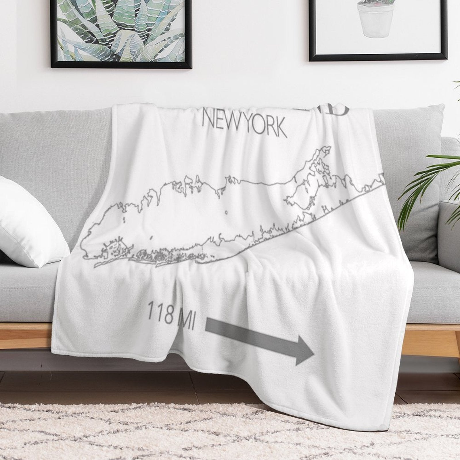 Long Island Map Machine-washable Throw Blanket