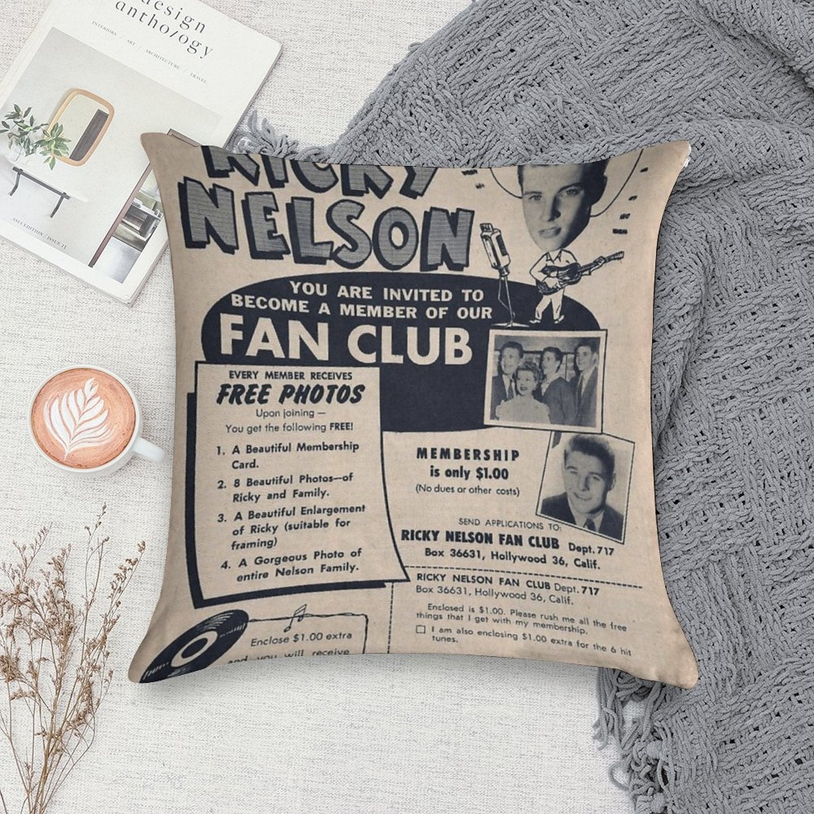 Ricky Nelson Fan Club Soft High-Density Material Throw Pillow