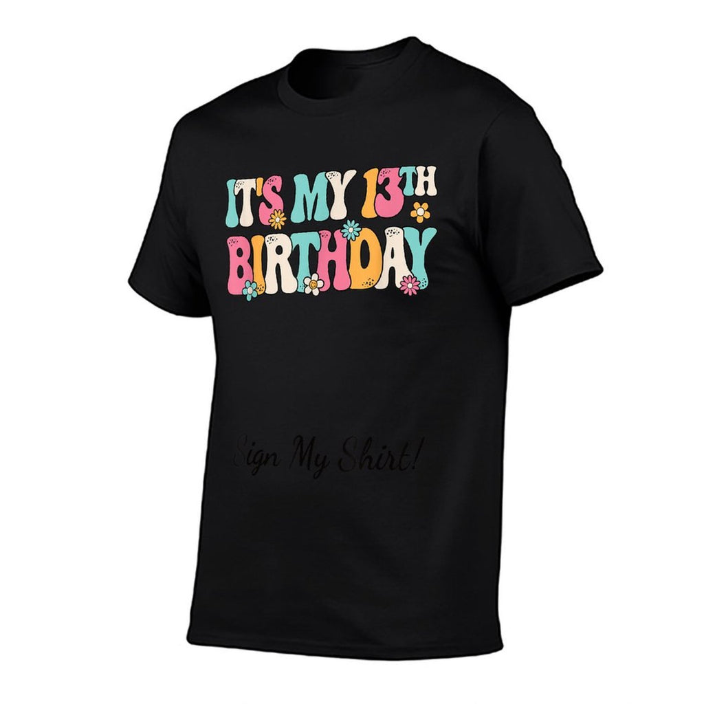 It's My 13th Birthday Party Groovy 13 Years Old Girl Sign My  Vintage-inspired T-Shirt