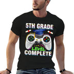 5th Grade Level Complete Graduation Gaming Class 2024 Gamer  Rolled Sleeves T-Shirt