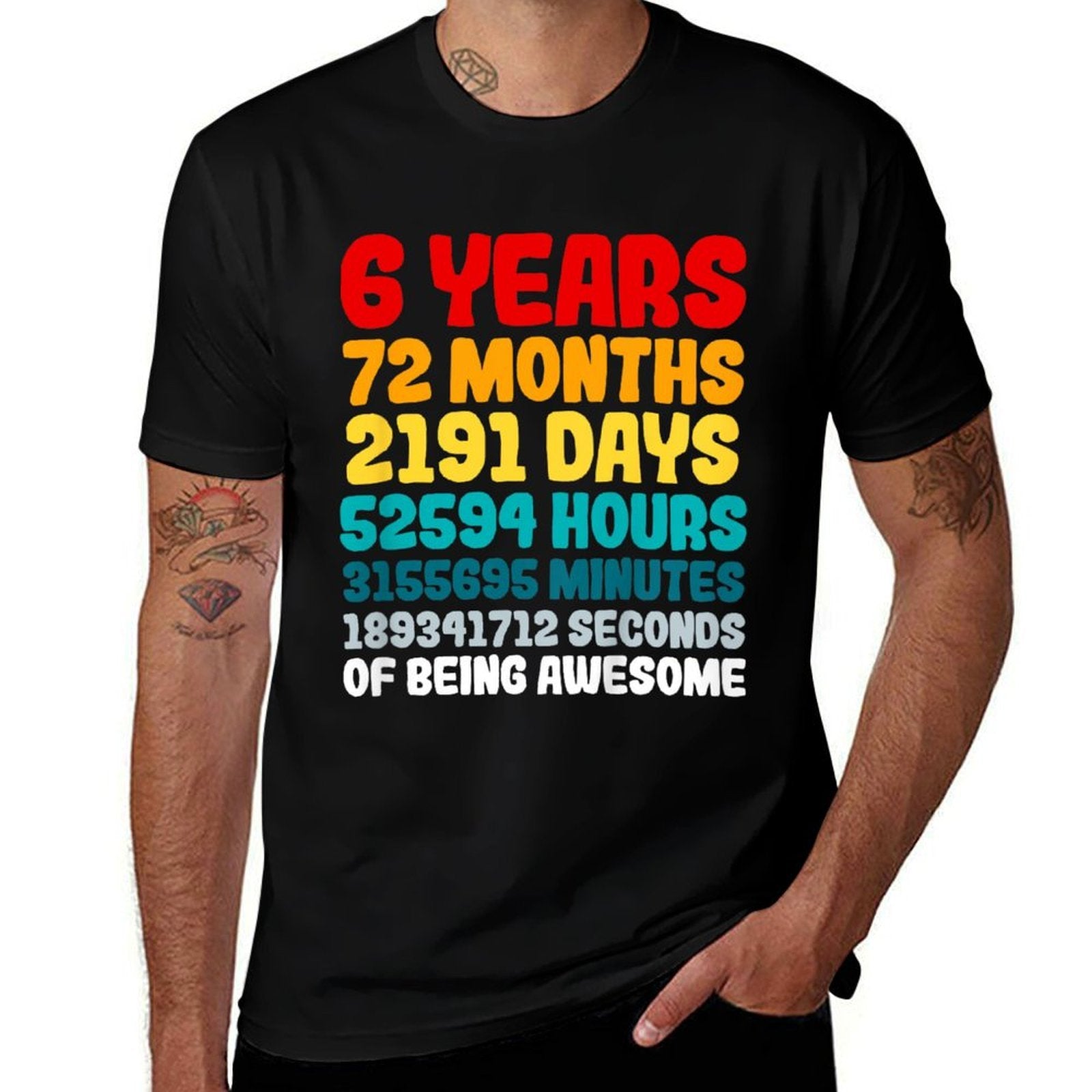 Kids How Many Years, Month, Days, Minutes And Seconds Is 6 Years  Rolled Sleeves T-Shirt
