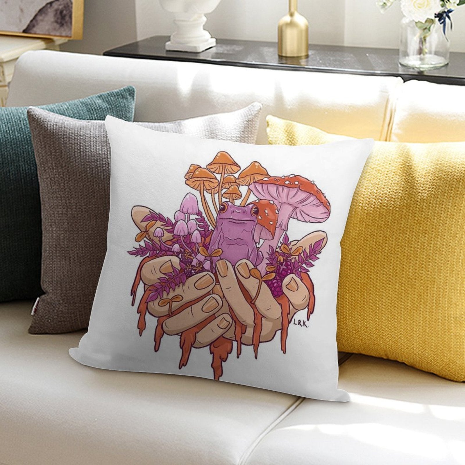 Sapphic Toadstool Frog Handful Soft Washable Throw Pillow